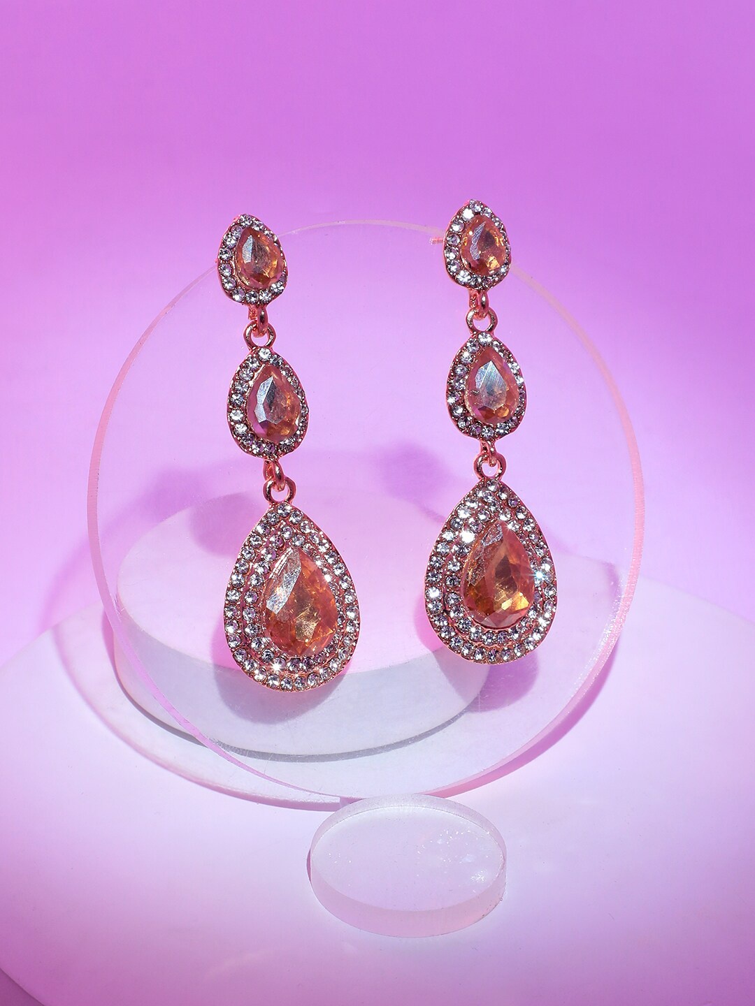 

SOHI Gold Plated Contemporary Stone Studded Drop Earrings, White