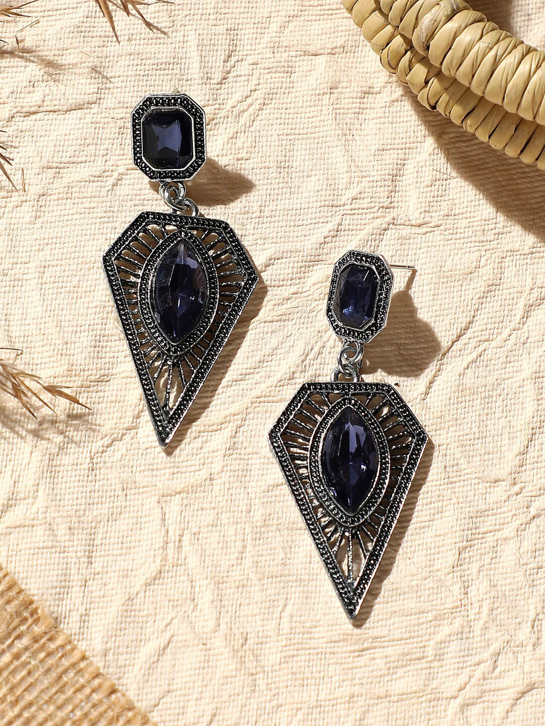 

SOHI Silver-Plated Contemporary Drop Earrings, Blue