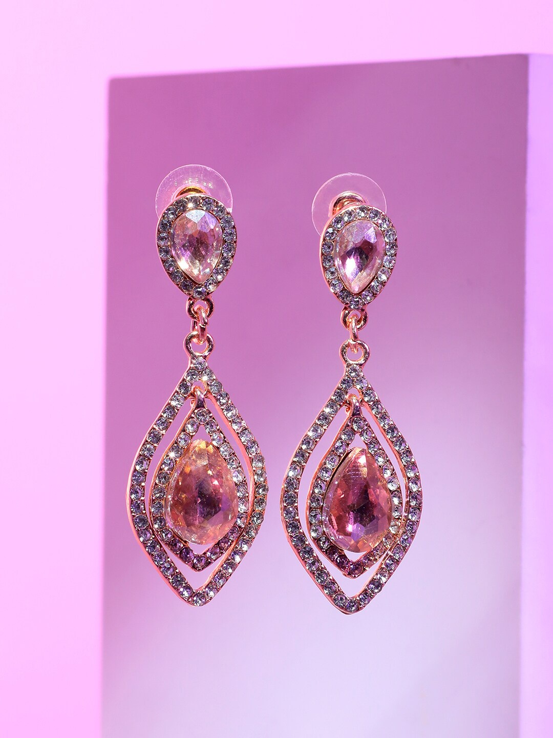 

SOHI Gold-Plated Contemporary Drop Earrings