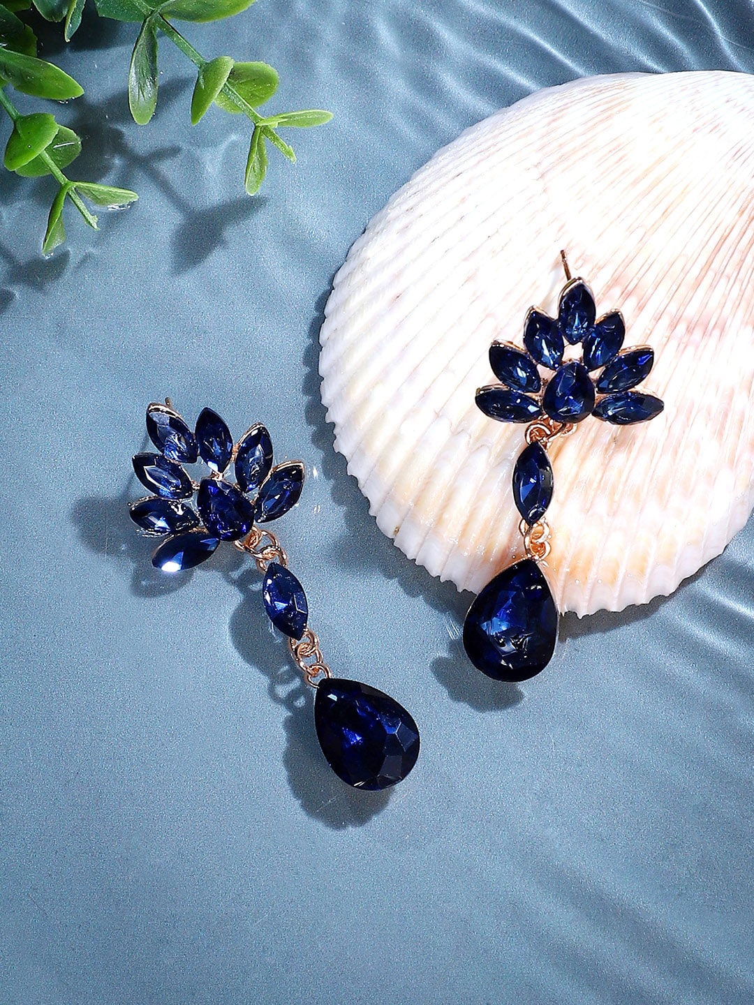 

SOHI Gold-Plated Stone-Studded Contemporary Drop Earrings, Blue