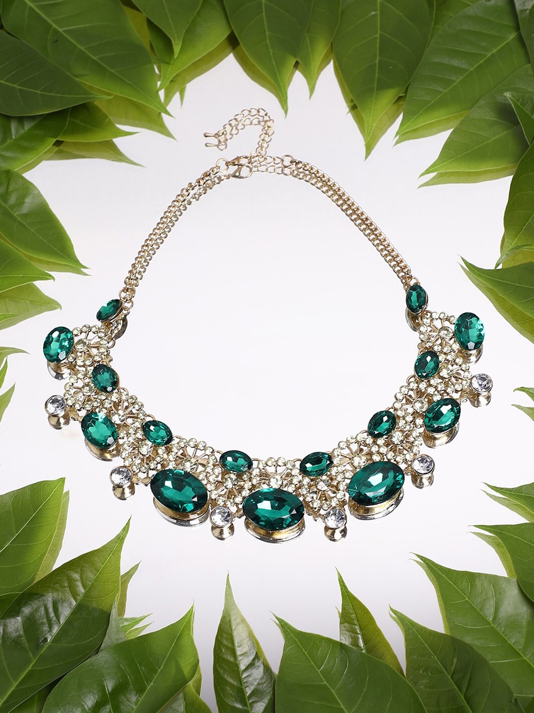 

SOHI Gold-Plated Stone Studded Necklace, Green