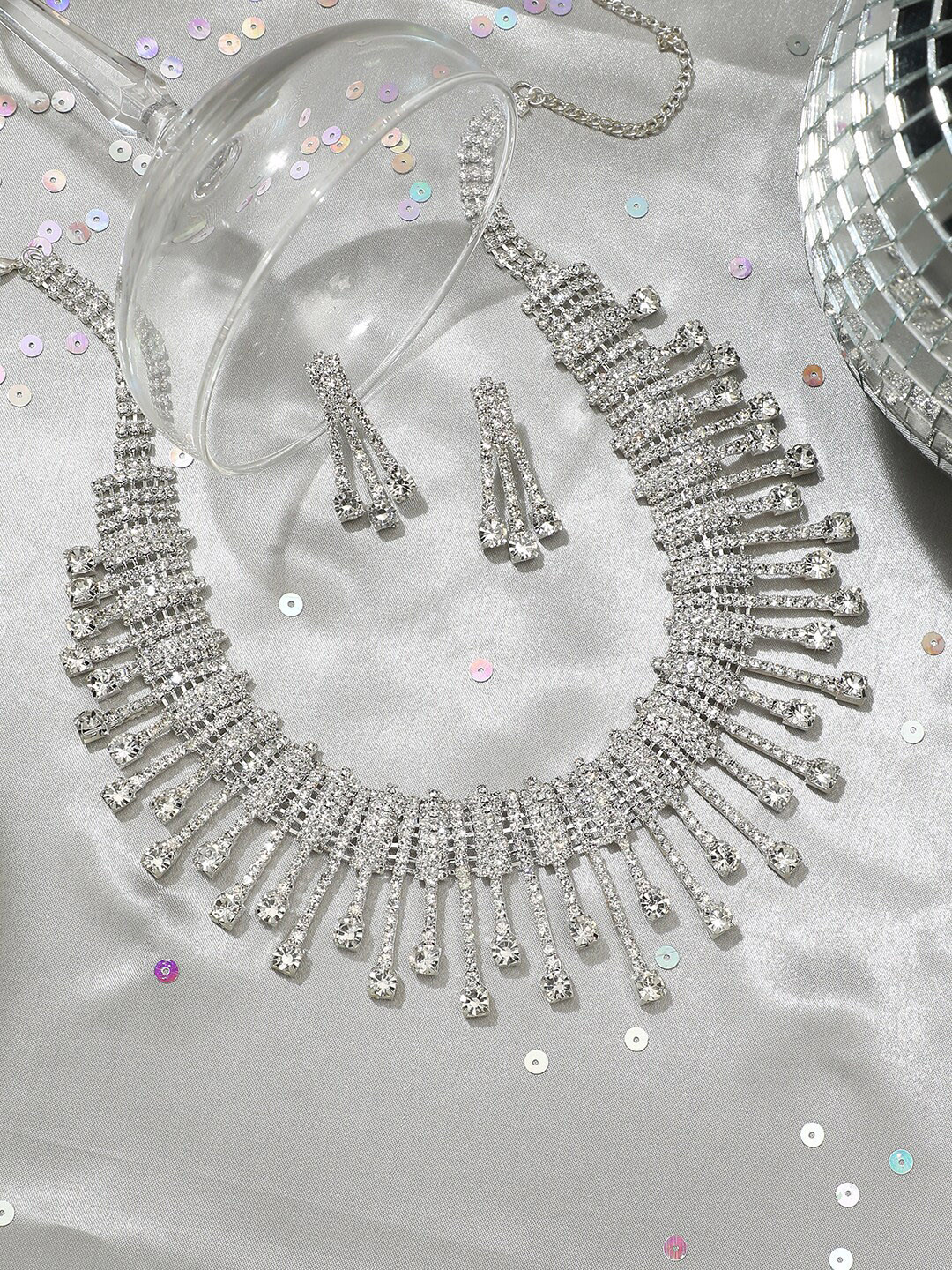 

SOHI Silver Plated Stone-Studded Jewellery Set, White