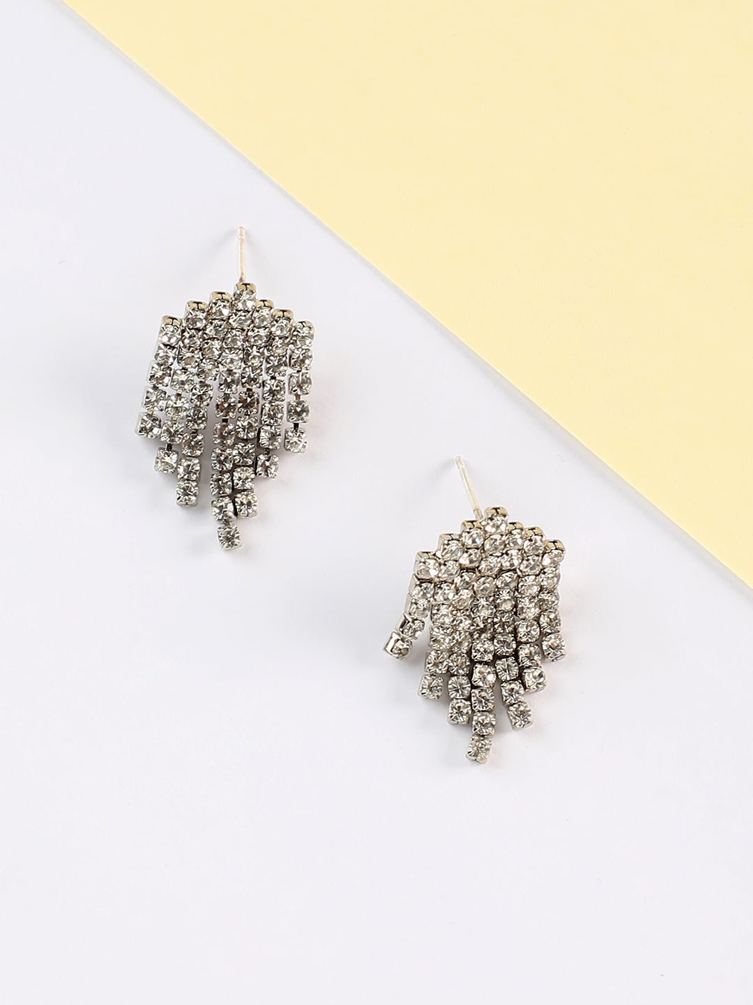 

SOHI Silver-Plated Stone-Studded Contemporary Drop Earrings, White