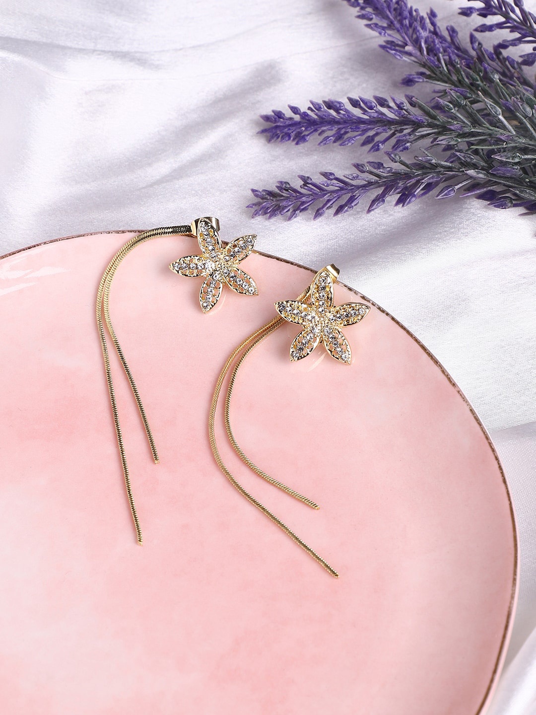 

SOHI Gold-Plated Contemporary Drop Earrings