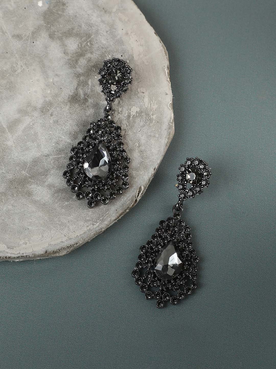 

SOHI Silver-Plated Contemporary Drop Earrings, Black