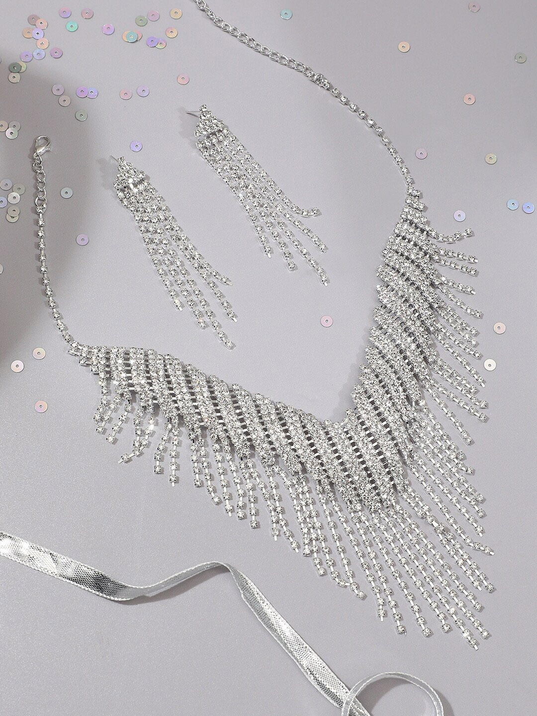 

SOHI Silver-Plated Stone-Studded Jewellery Set, White