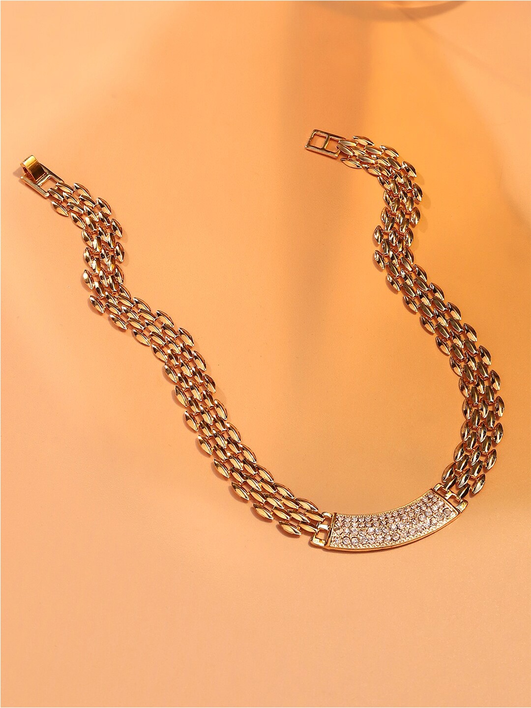 

SOHI Gold-Plated Stones Studded Necklace, White