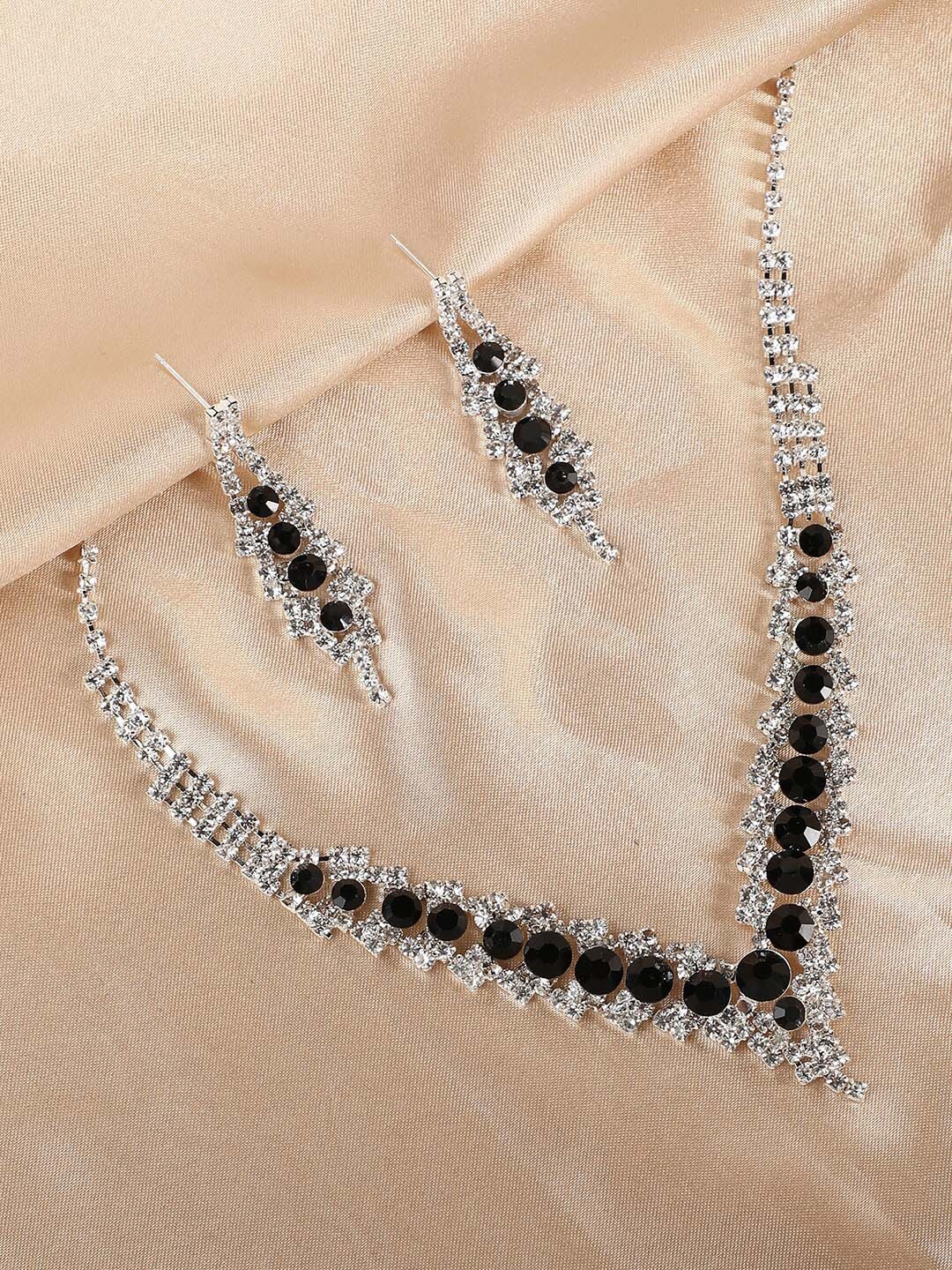 

SOHI Silver-Plated Stone-Studded Jewellery Set, Black