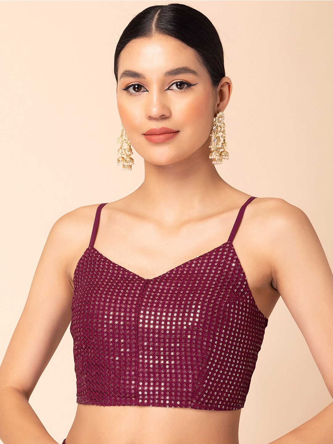 

INDYA Embroidered Saree Blouse, Purple