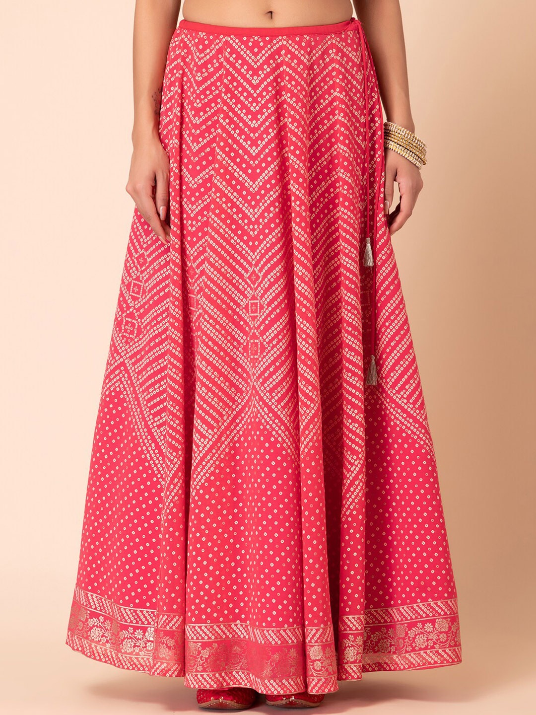 

INDYA Bandhani Printed Kalidar Lehenga Skirt, Pink