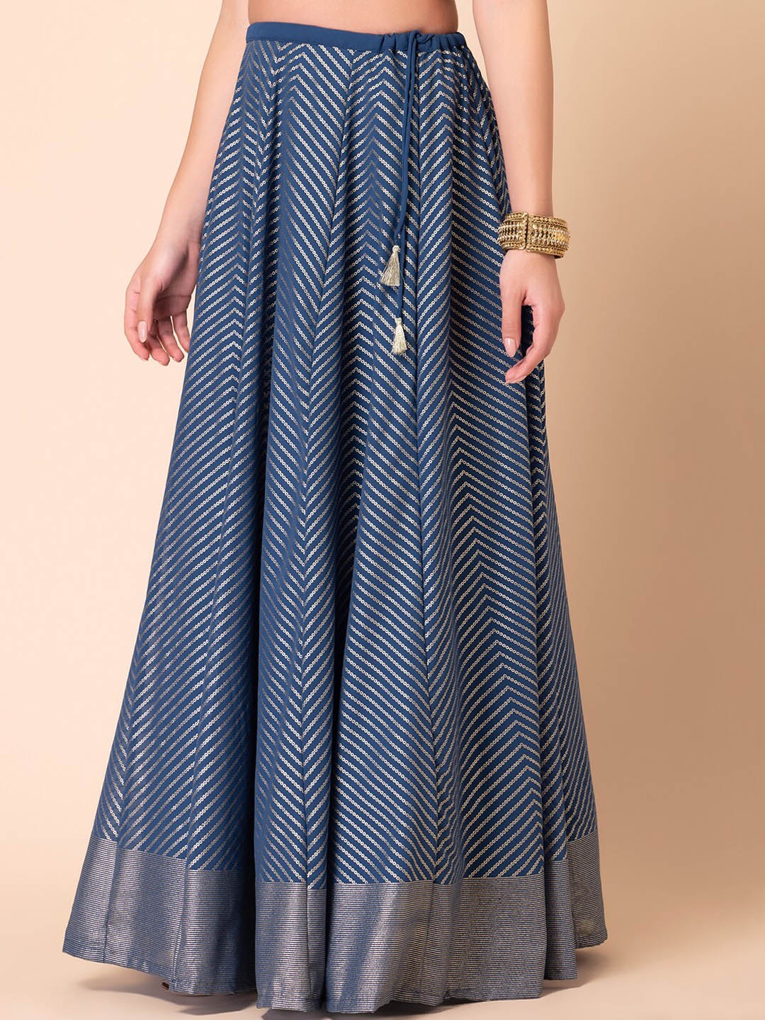 

INDYA Foiled Printed Kalidar Lehenga Skirt, Blue