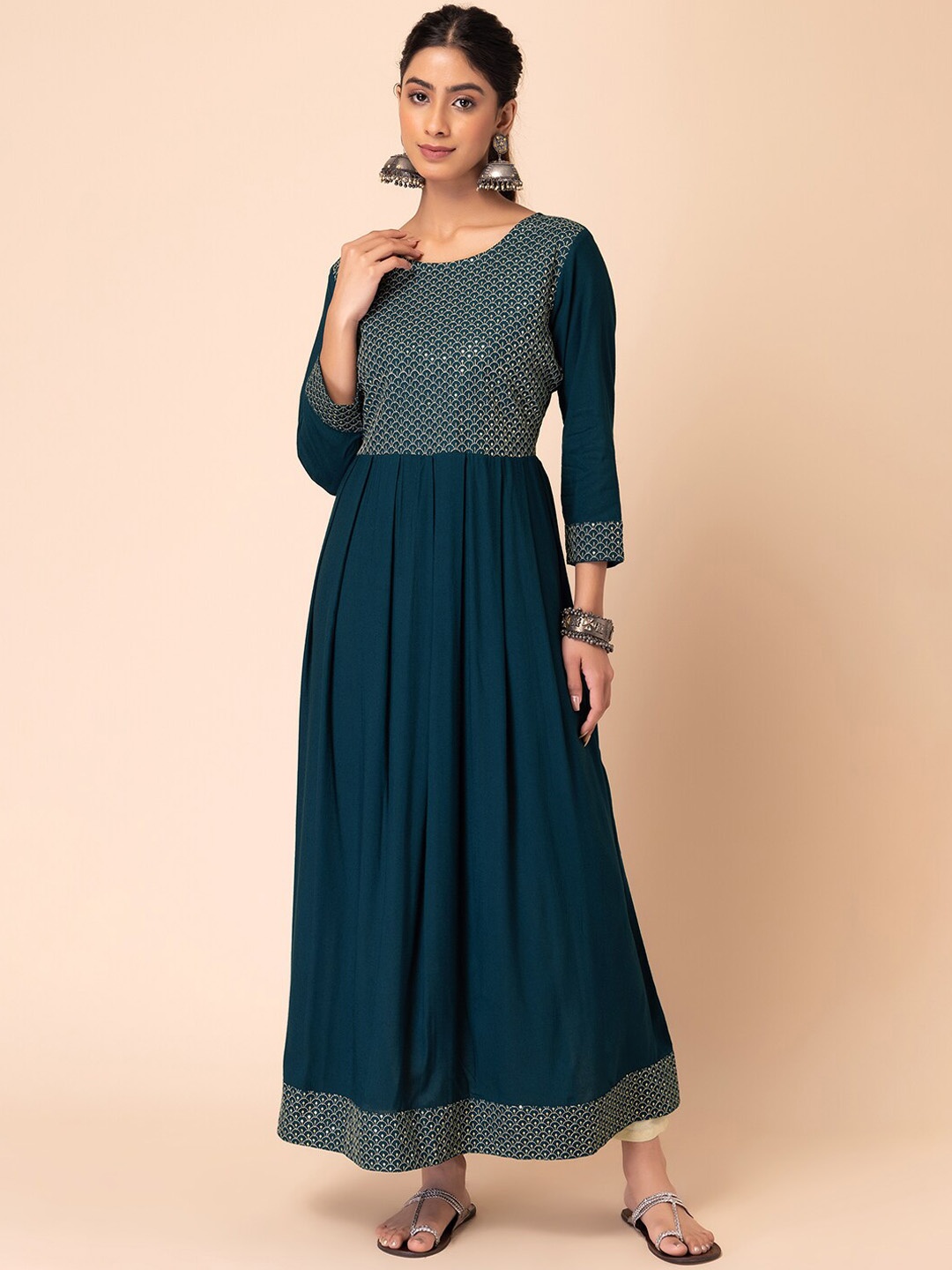 

INDYA Embellished Sequined Anarkali Kurta, Teal