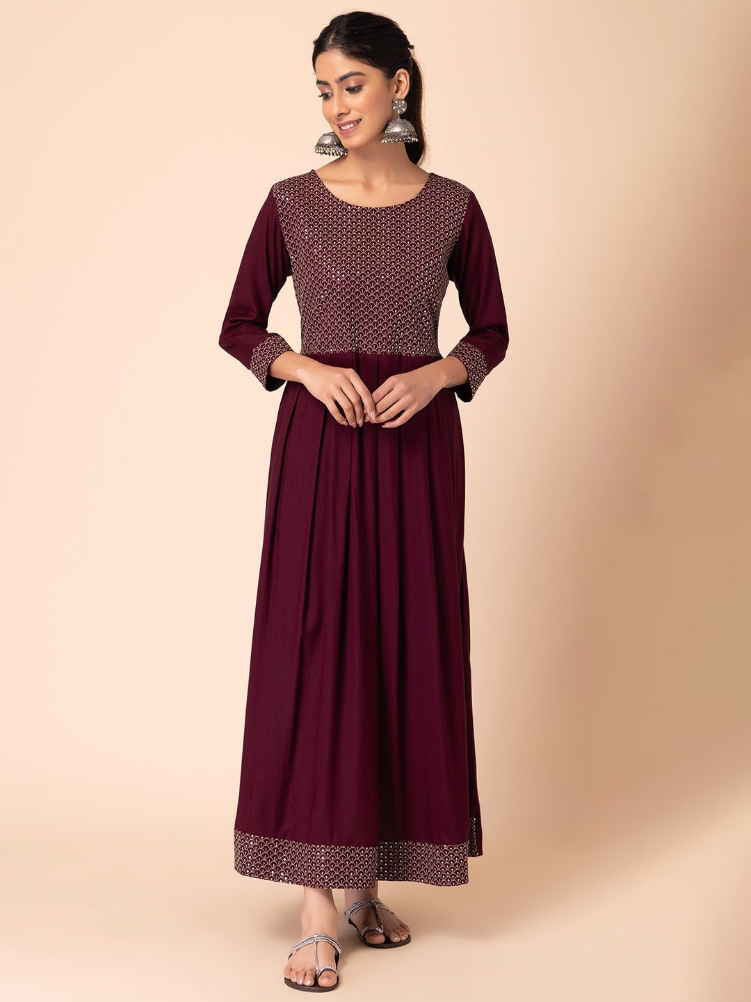 

INDYA Embellished Sequined Anarkali Kurta, Maroon