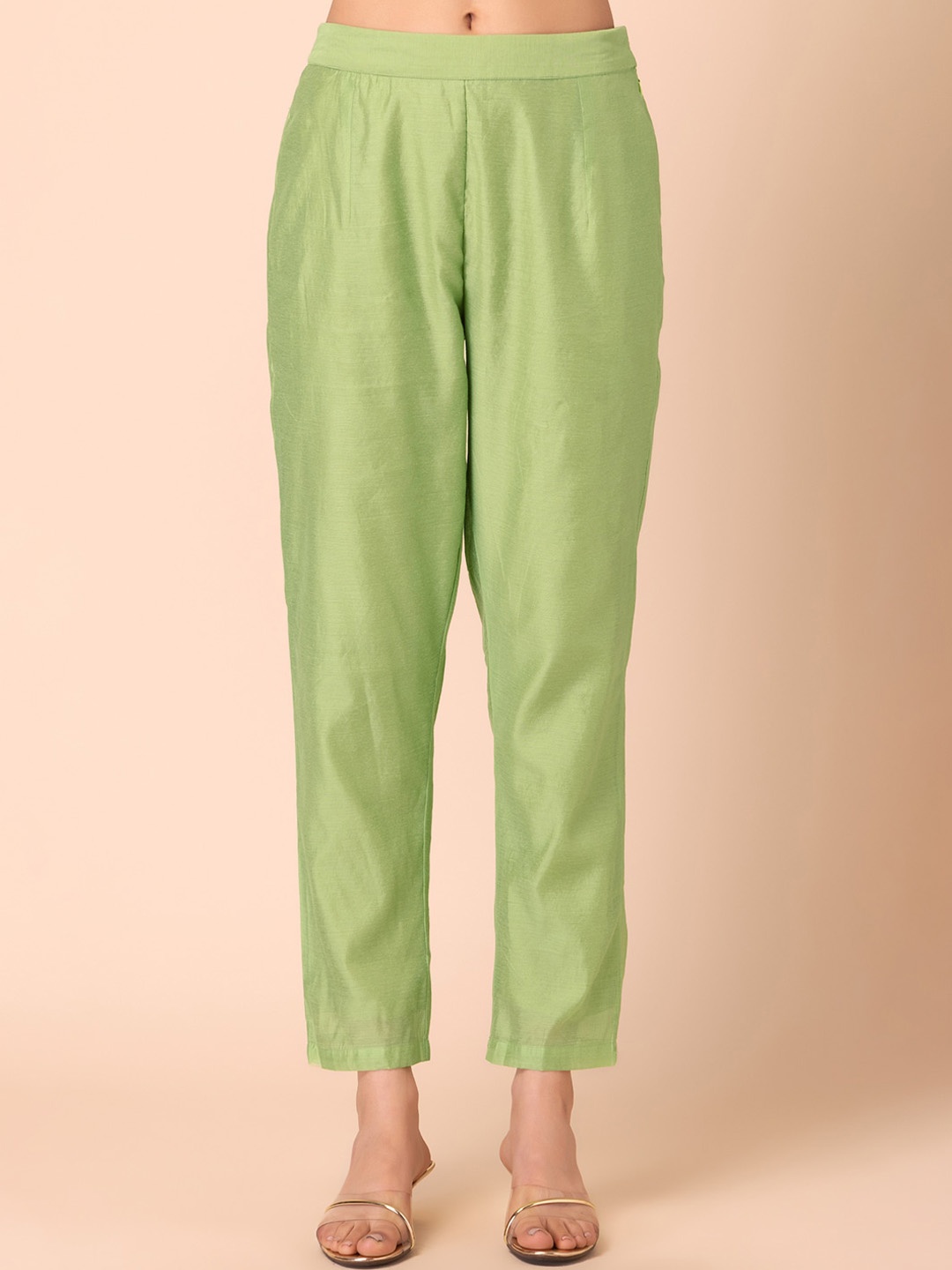 

INDYA Women Mid-Rise Cigarette Trousers, Green