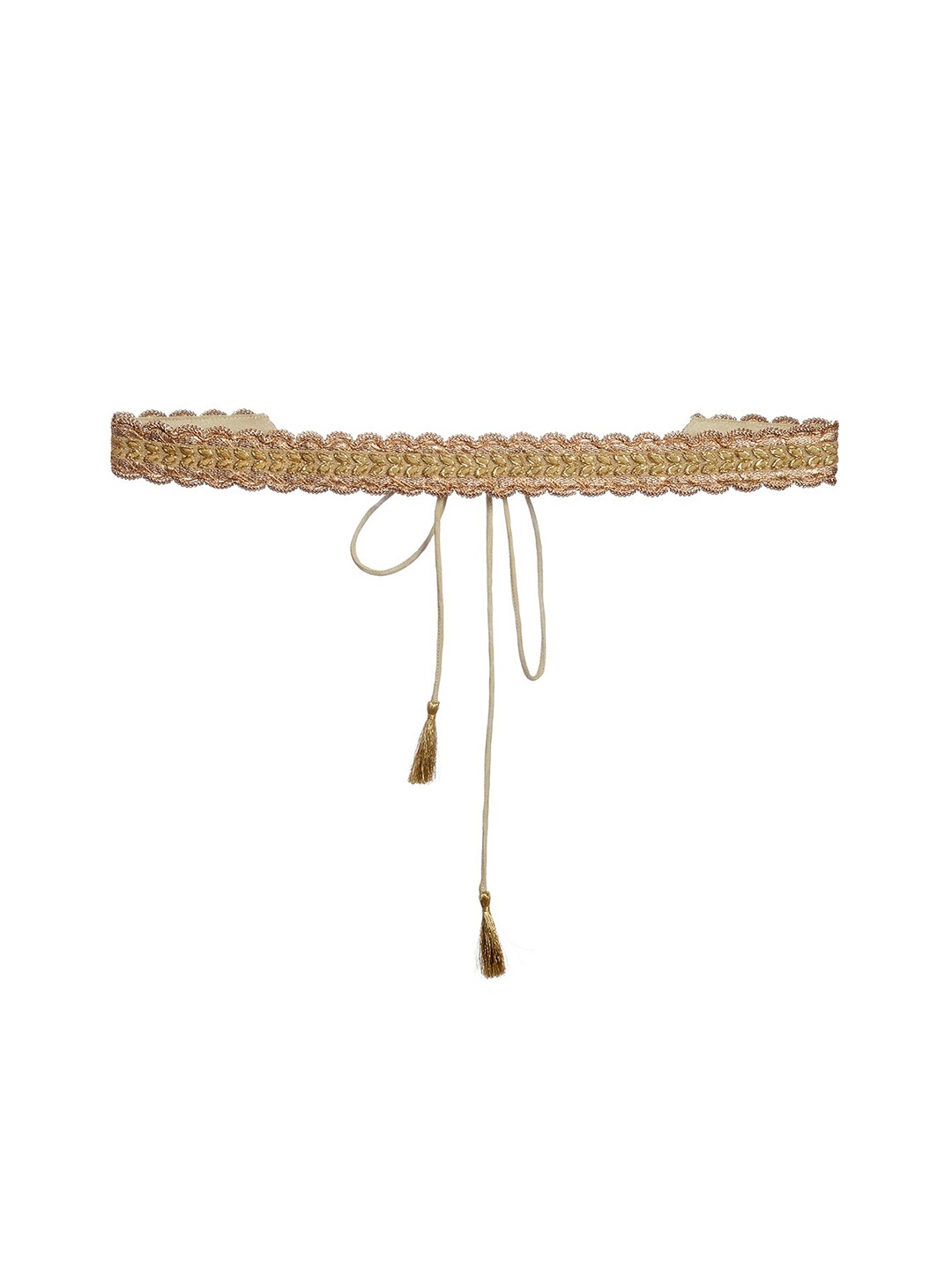 

INDYA Women Embroidered Tie-Ups Scallop Belt, Gold