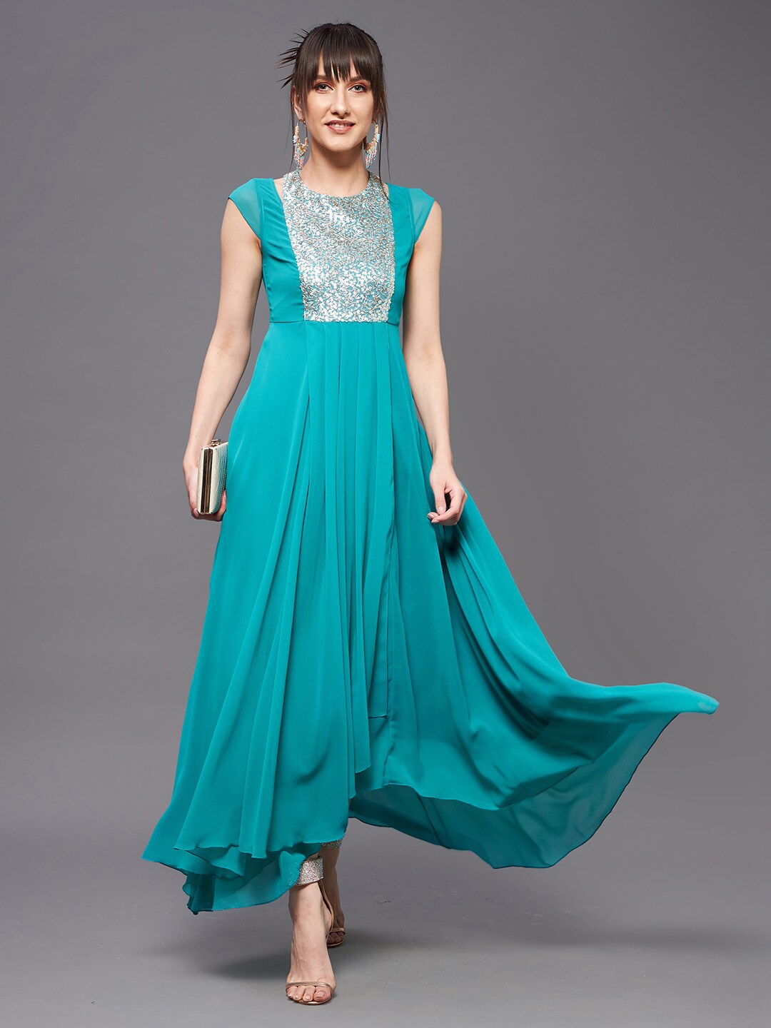 

Miss Chase Sequined Fit & Flare Maxi Dress, Turquoise blue