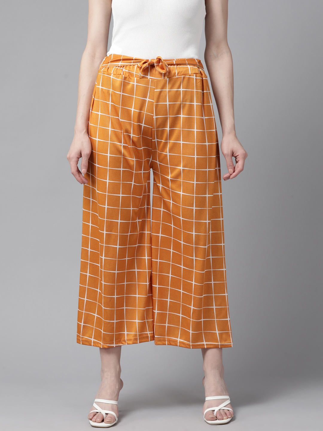 

Aarika Checked Handloom Palazzos, Mustard