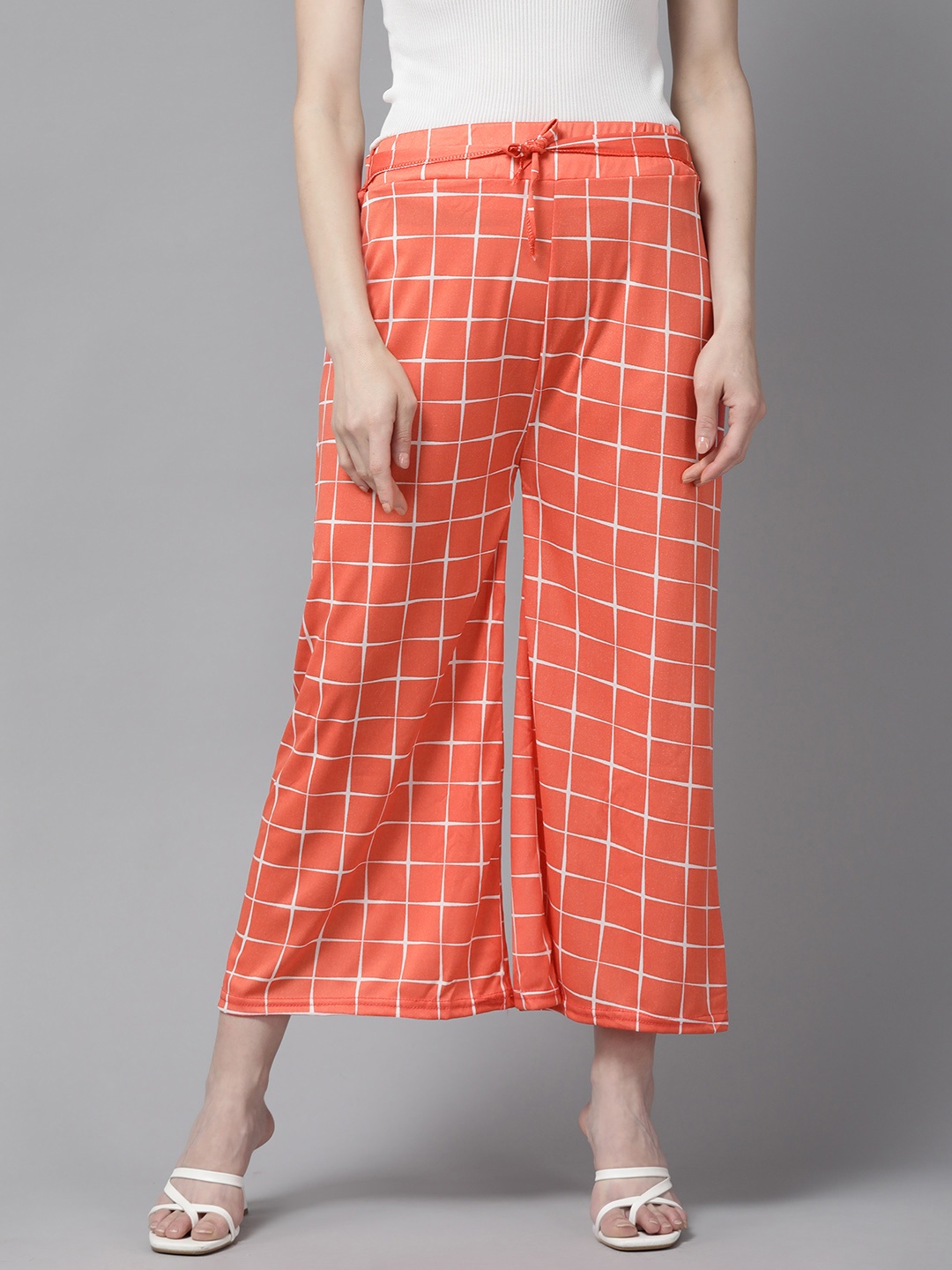 

Aarika Checked Handloom Palazzos, Orange