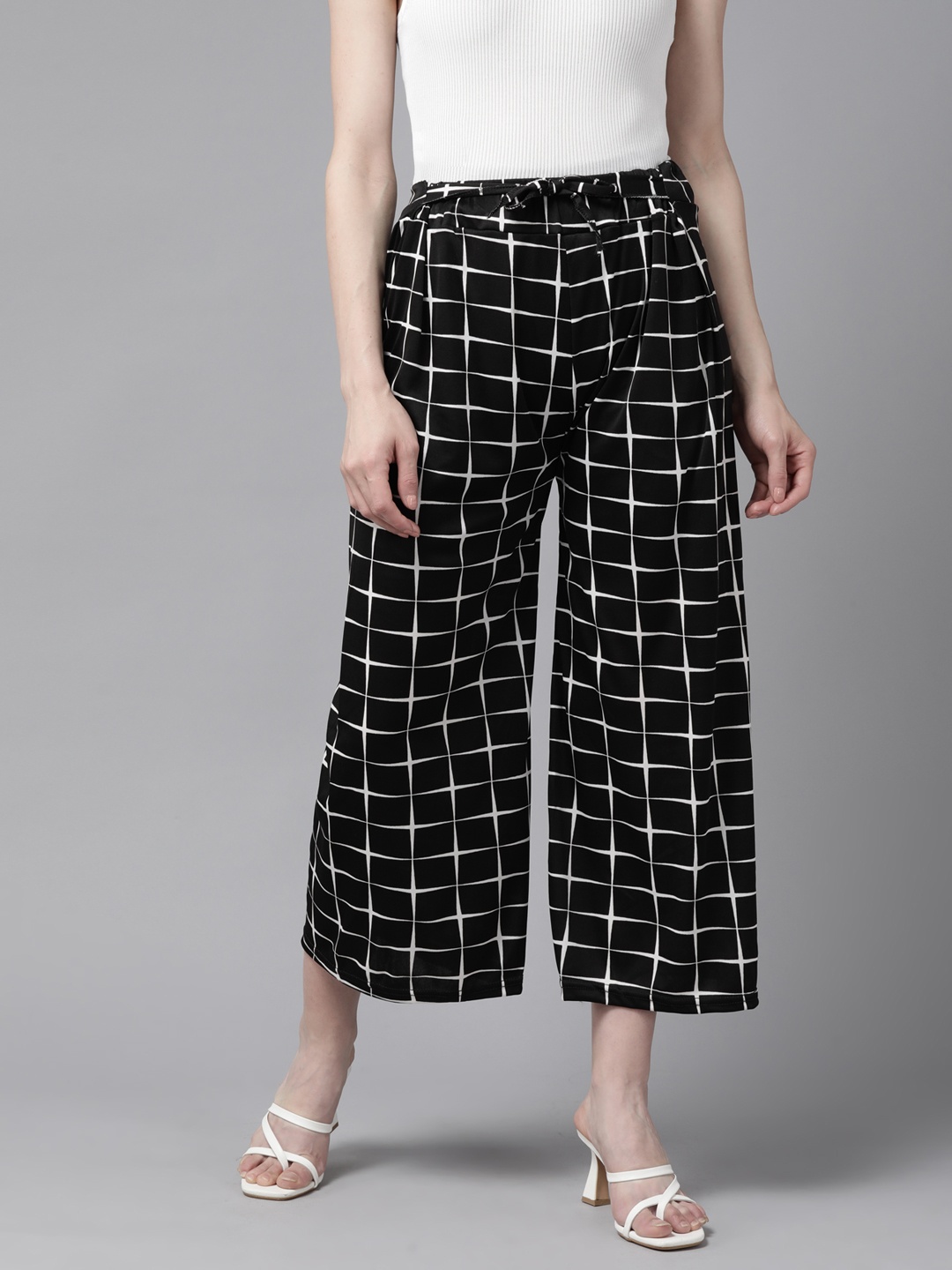 

Aarika Checked Handloom Palazzos, Black