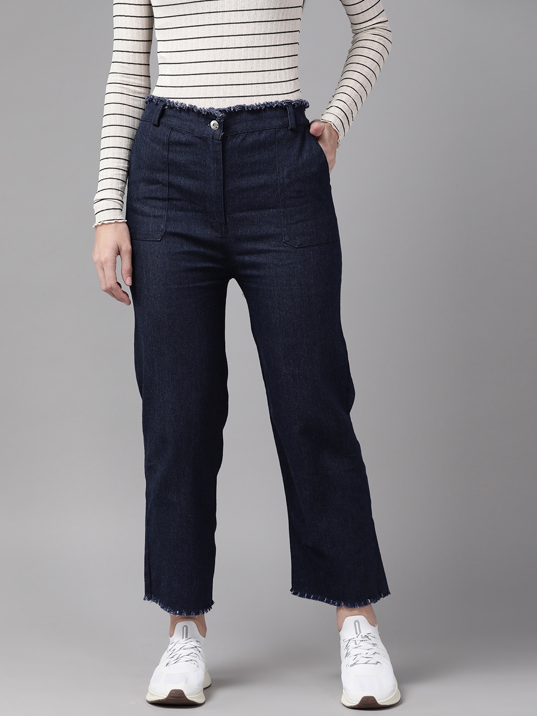 

Aarika Solid Knitted Palazzos, Navy blue