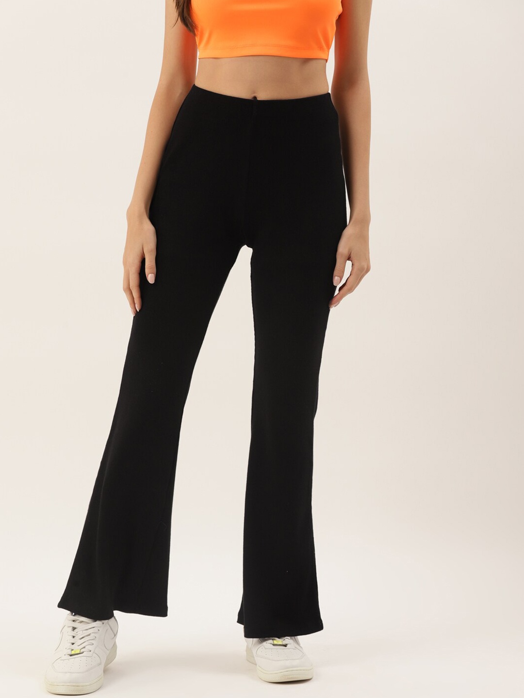 

DIVA WALK EXCLUSIVE Women Cotton Mid-Rise Slip-On Bootcut Trousers, Black