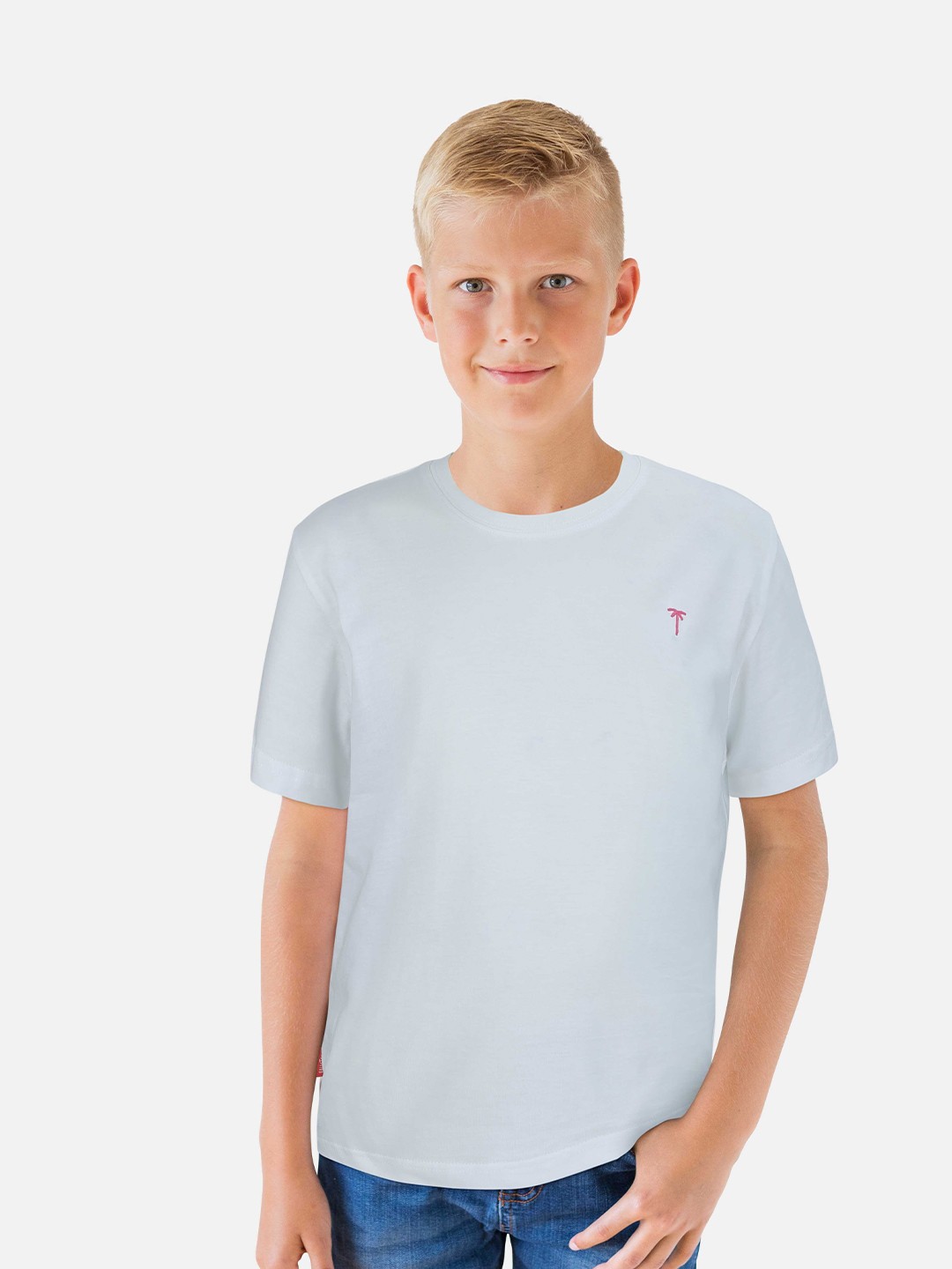 

Palm Tree Boys Round Neck Regular Cotton T-shirt, White
