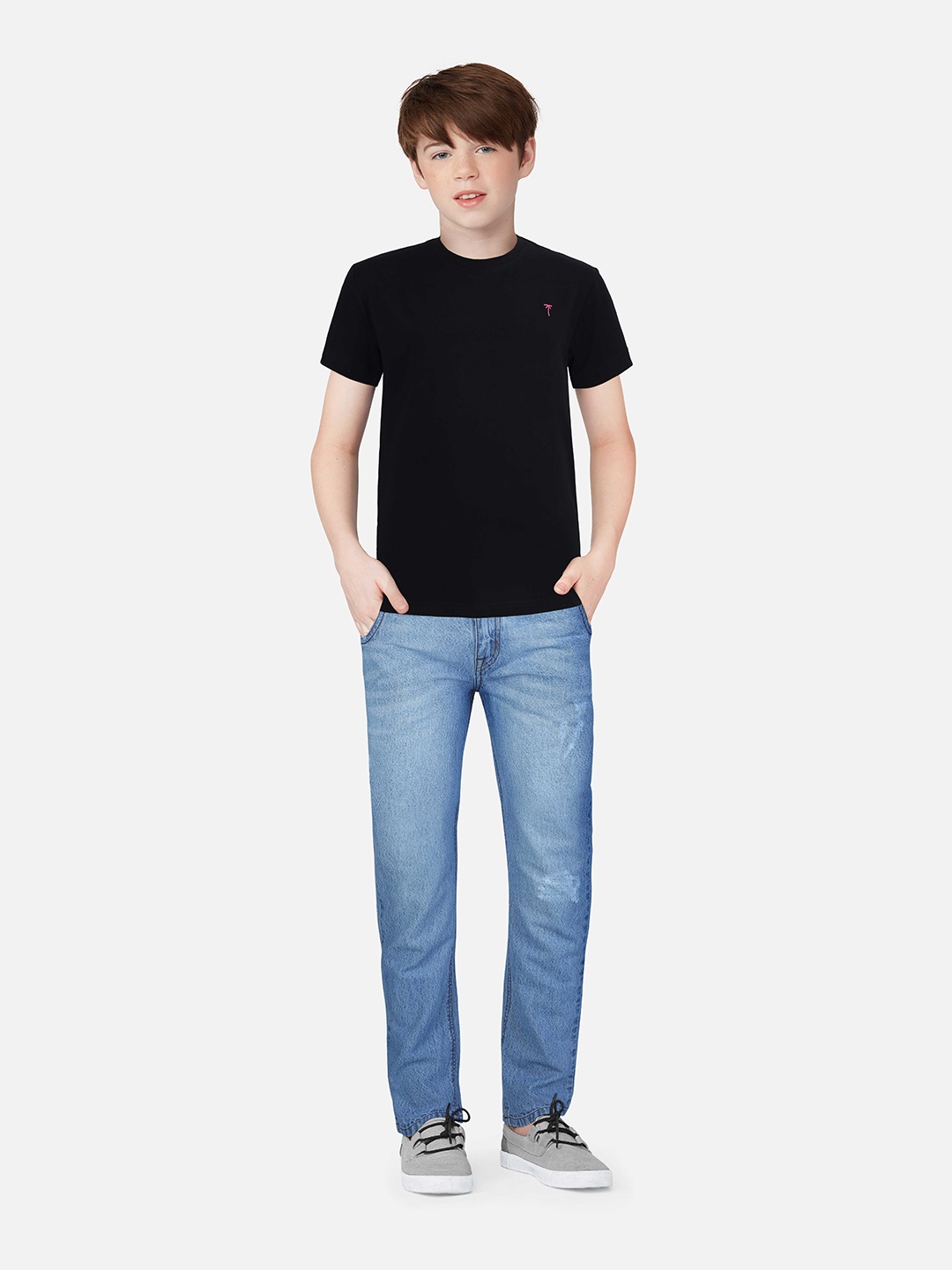 

Palm Tree Boys Round Neck Cotton T-shirt, Black