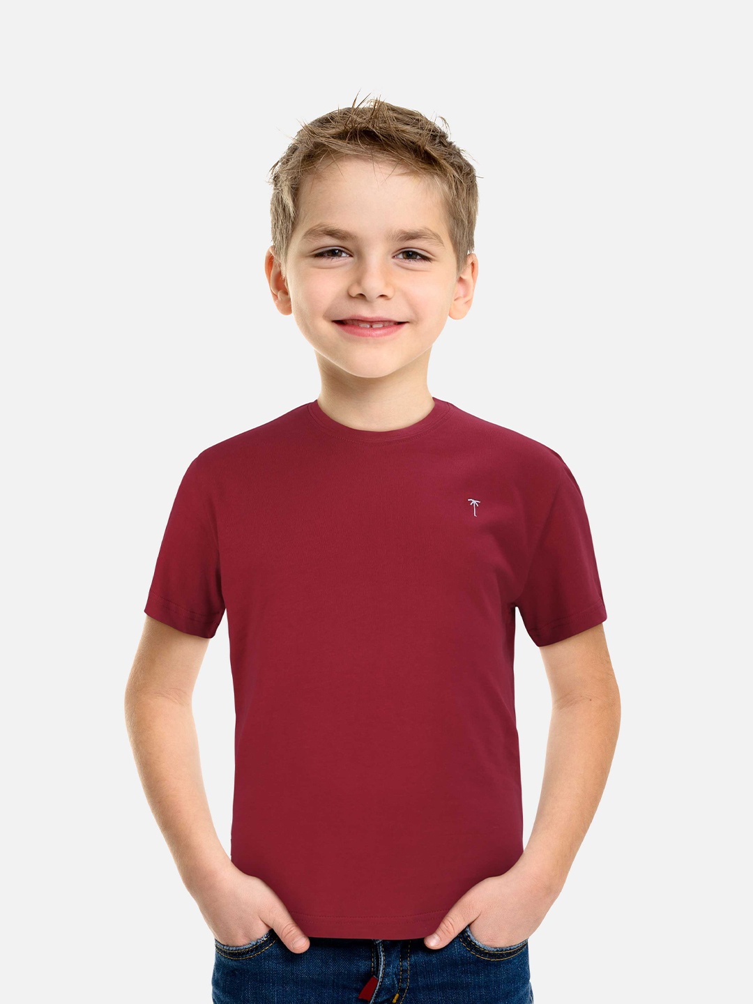 

Palm Tree Boys Round Neck Short Sleeves Cotton T-shirt, Red