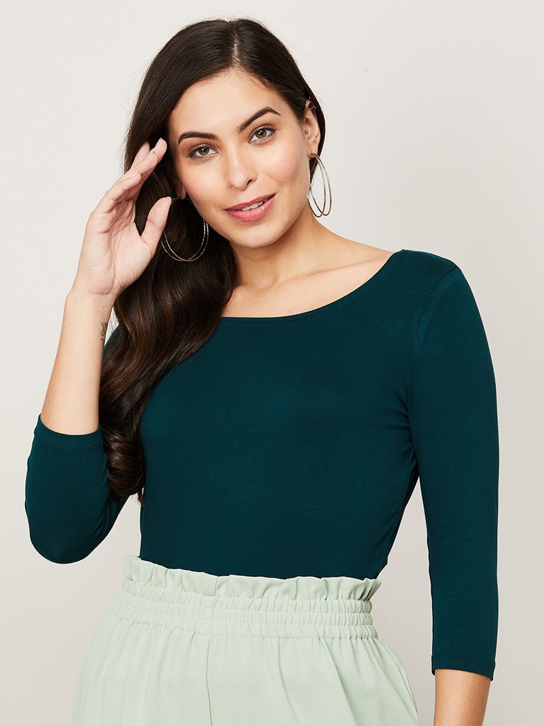 

CODE by Lifestyle Round Neck Regular Sleeves Fitted Top, Teal