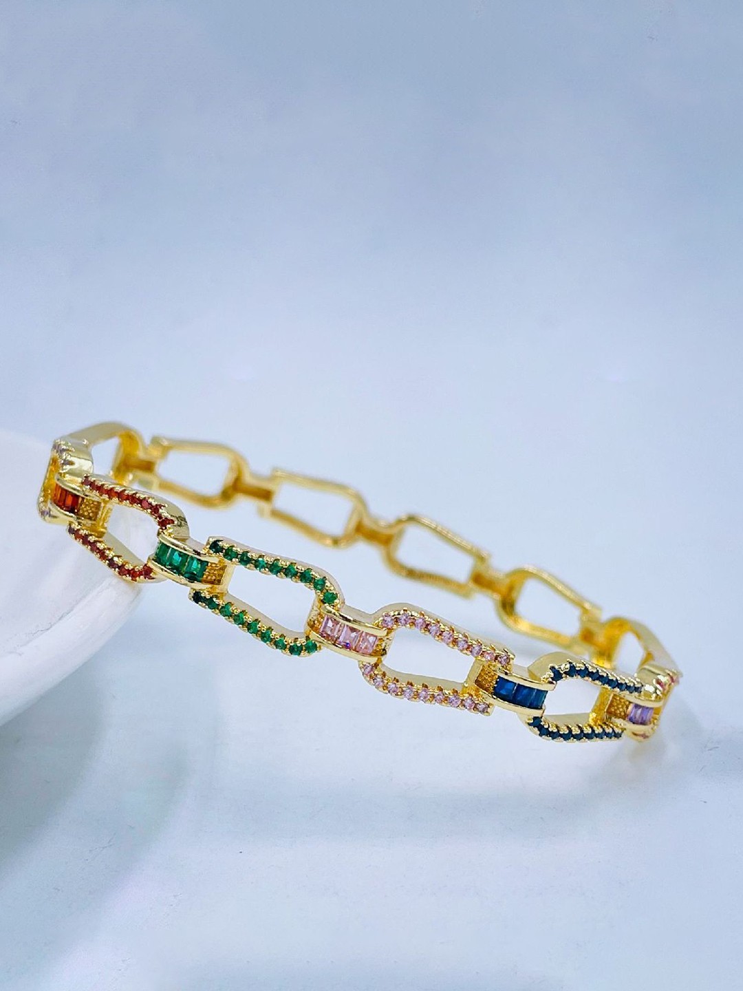 

ZIVOM Women Brass Cubic Zirconia Gold-Plated Kada Bracelet