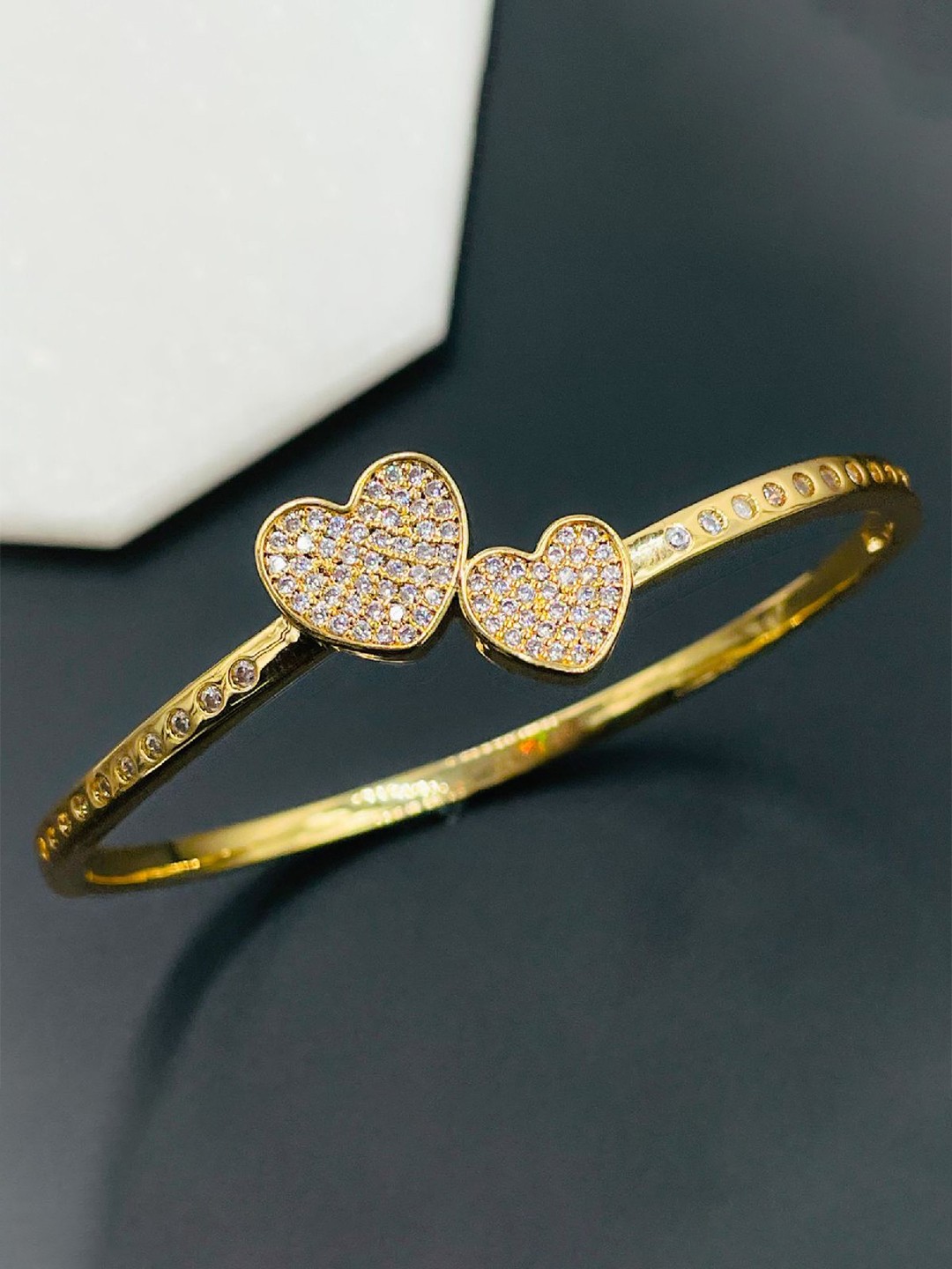 

ZIVOM Women Brass Cubic Zirconia Gold-Plated Kada Bracelet