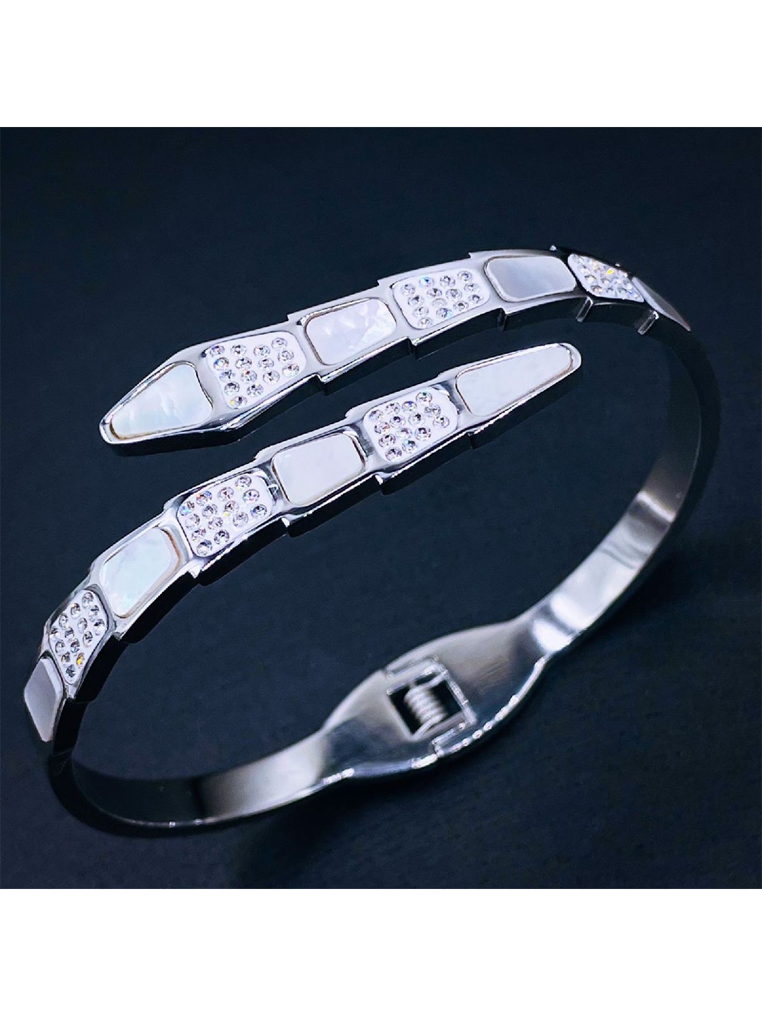 

ZIVOM Silver-Plated Cubic Zirconia Kada Bracelet, White