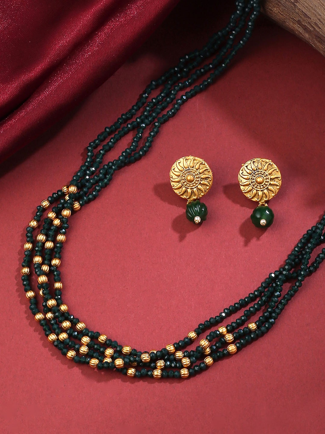 

Yellow Chimes Gold-Plated Beaded Multi layer Jewellery Set