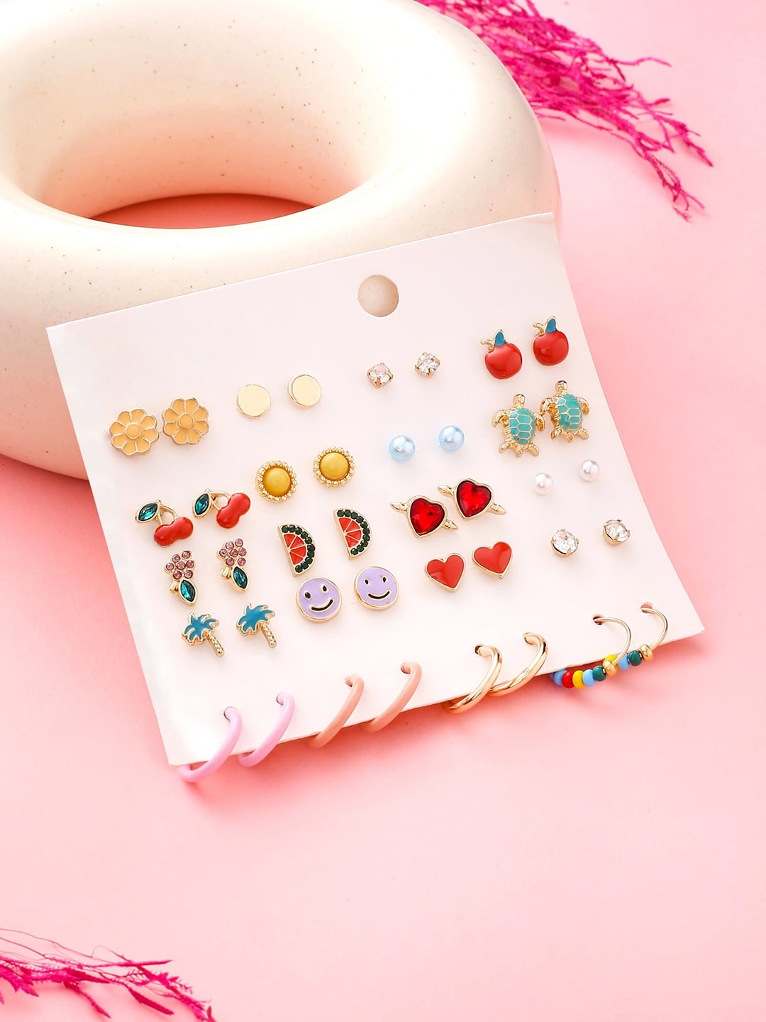 

Yellow Chimes Set of 20 Gold-Plated Contemporary Studs Earrings, Red