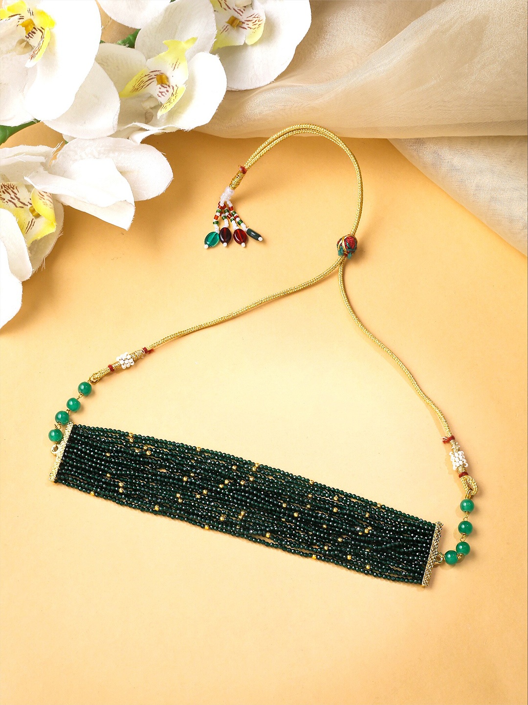 

Yellow Chimes Gold-Plated Multilayer beadded Choker Necklace, Red