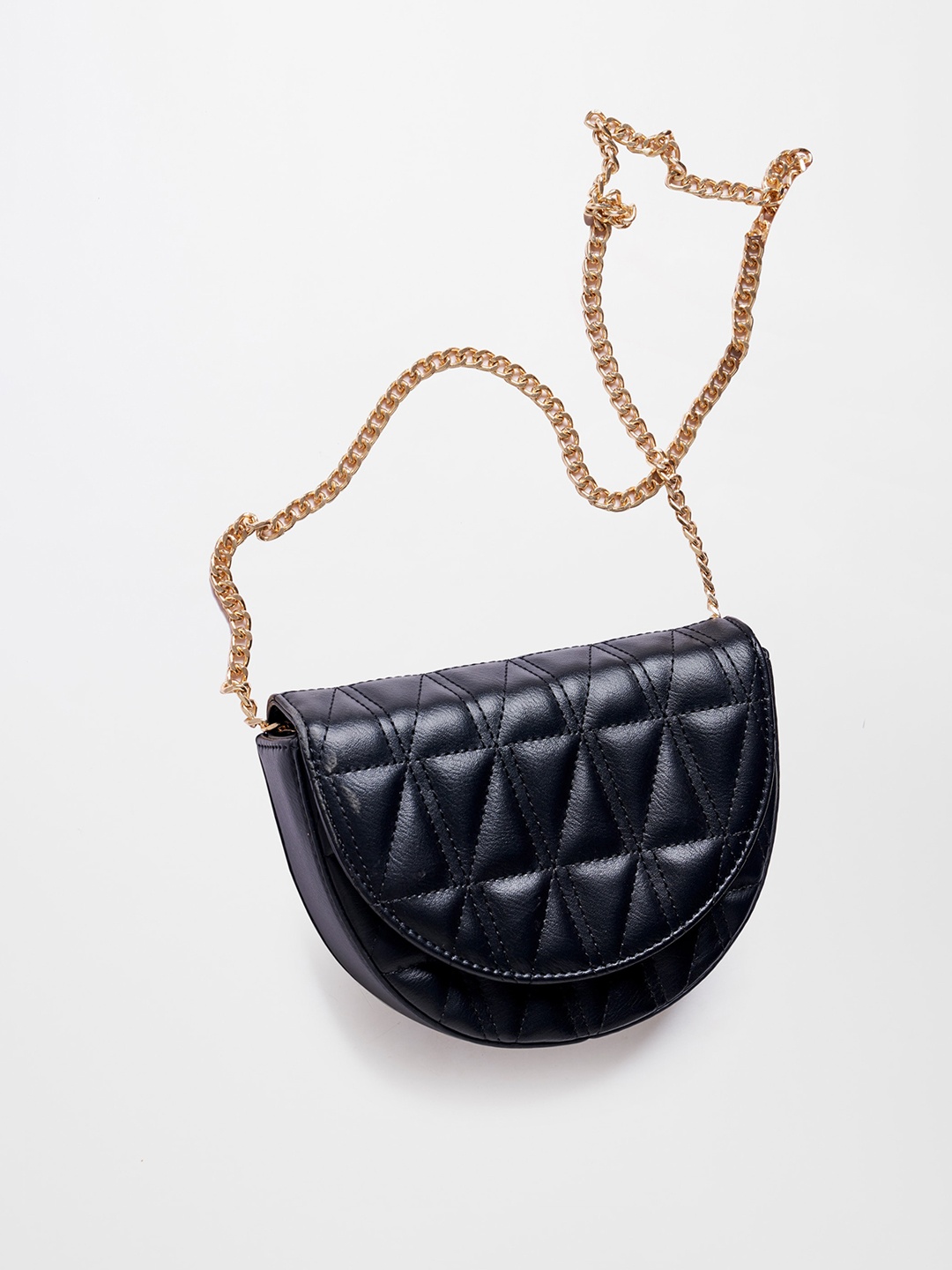 

AND PU Structured Sling Bag With Quilted, Black