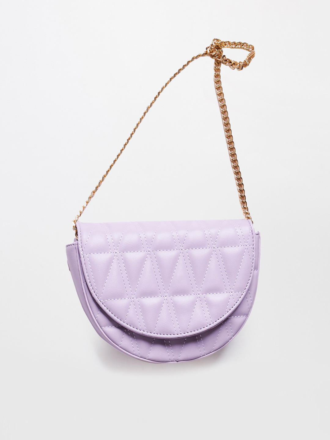 

AND PU Quilted Half Moon Sling Bag, Purple