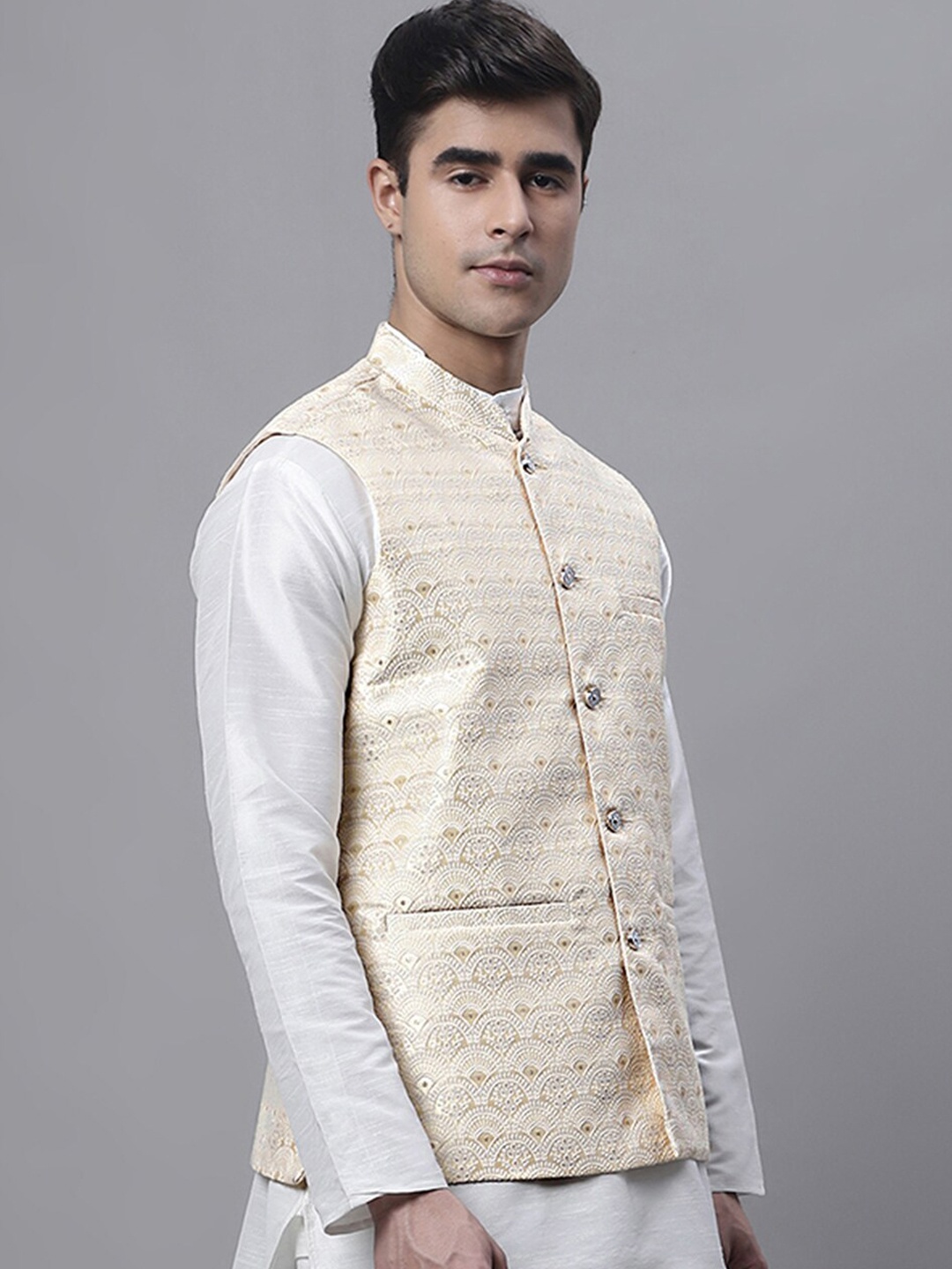 

Jompers Woven Design Nehru Jackets, Gold