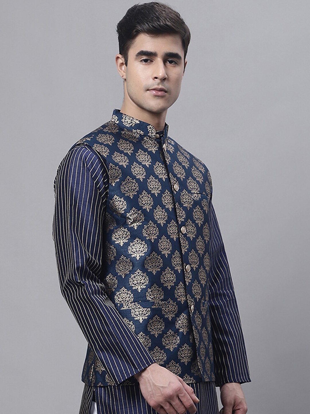 

Jompers Printed Nehru Jackets, Navy blue