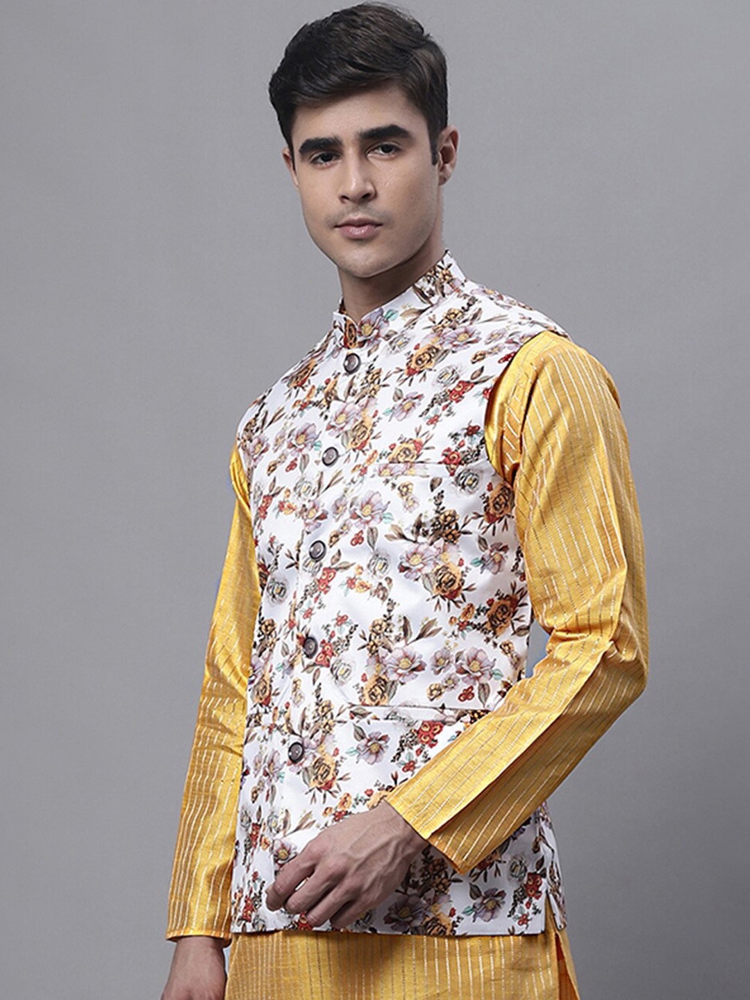 

Jompers Floral Printed Nehru Jackets, White