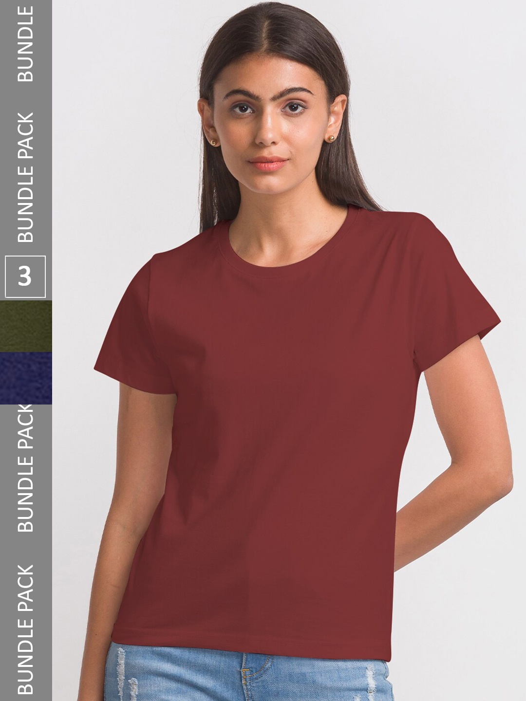 

FashionRack Women Pack Of 3 Cotton Lounge Tshirts, Maroon