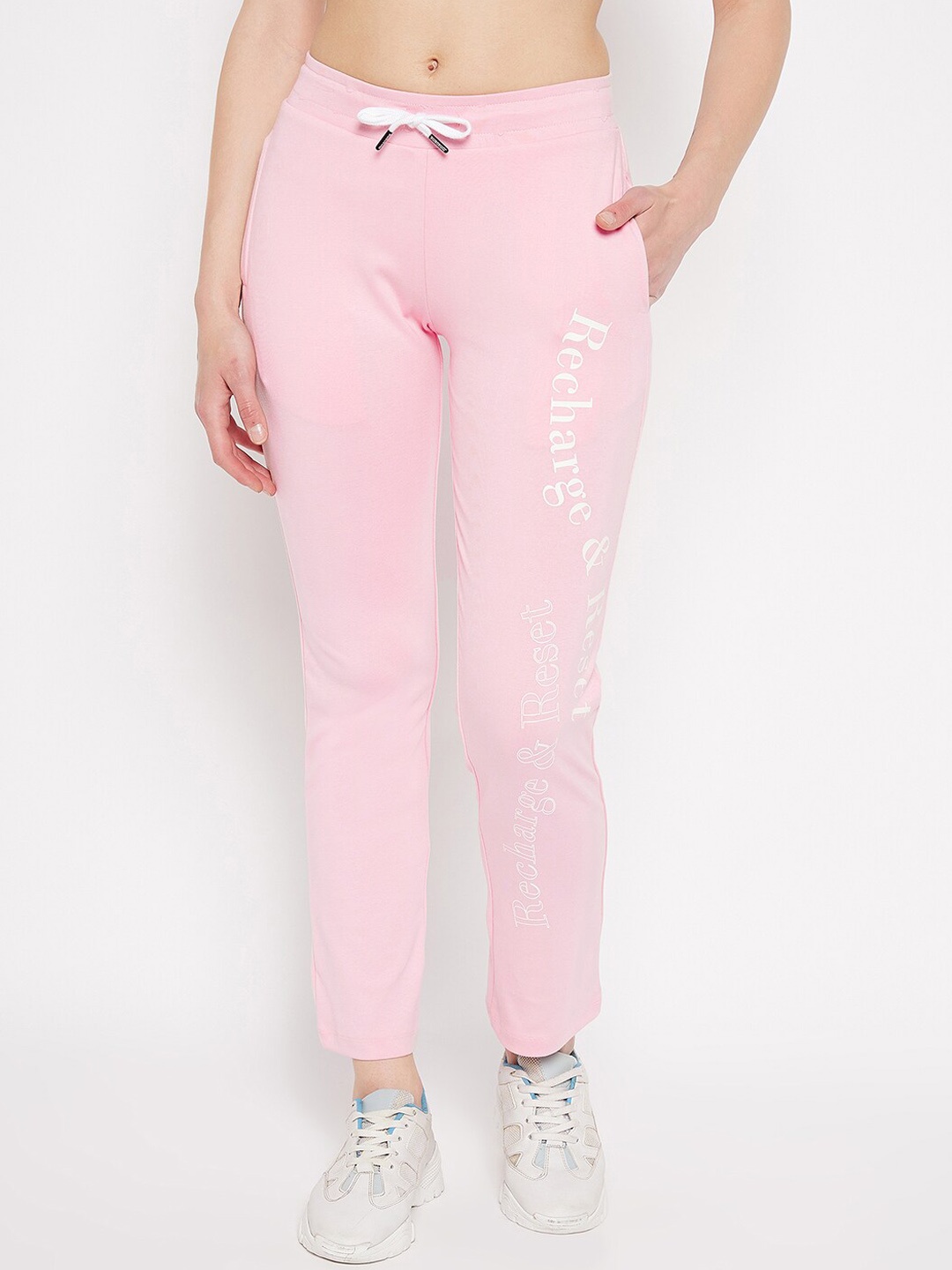 

MADAME M SECRET Women Typography Printed Cotton Track Pants, Pink