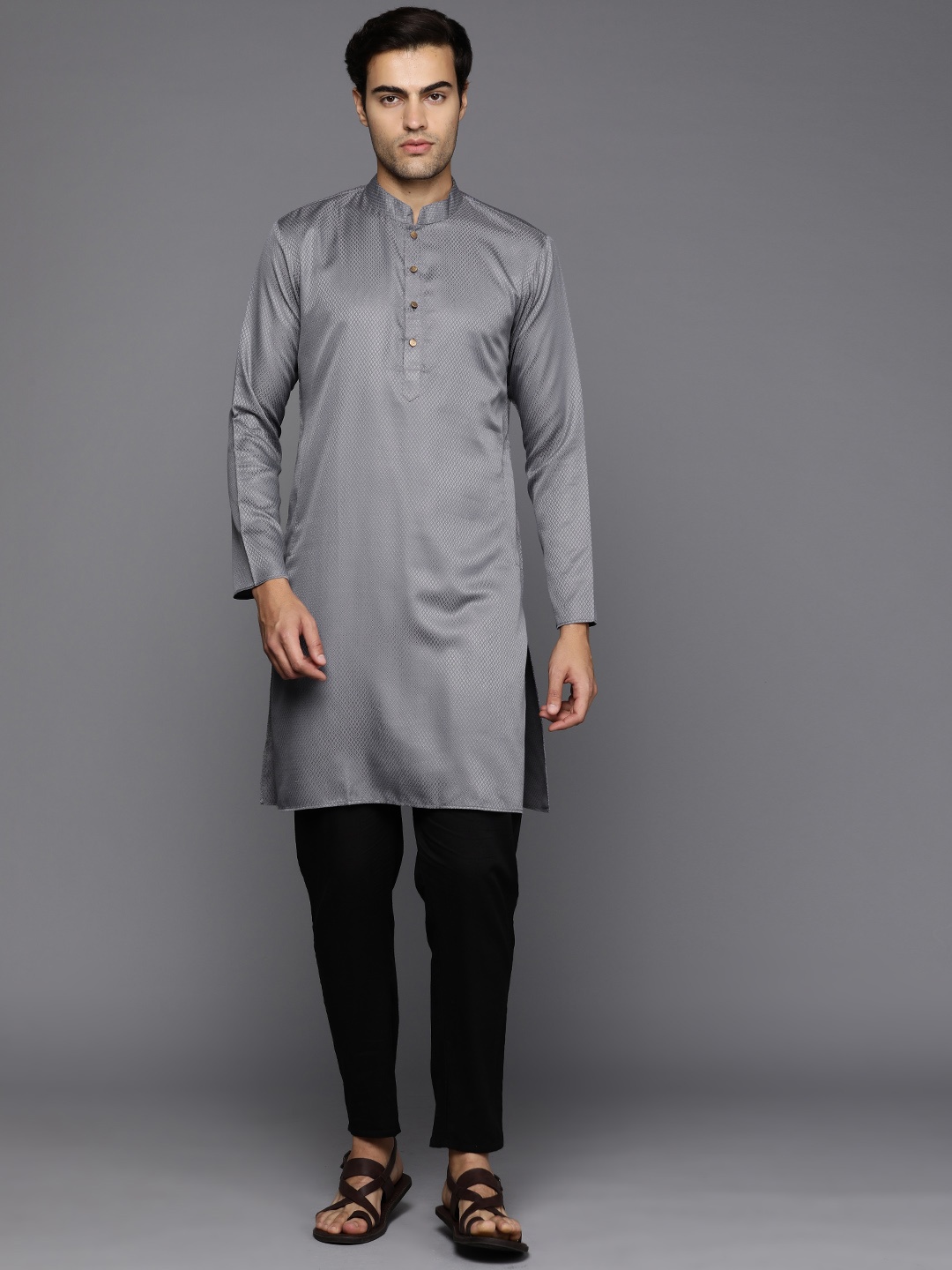 

Inddus Woven Design Jacquard Kurta, Grey