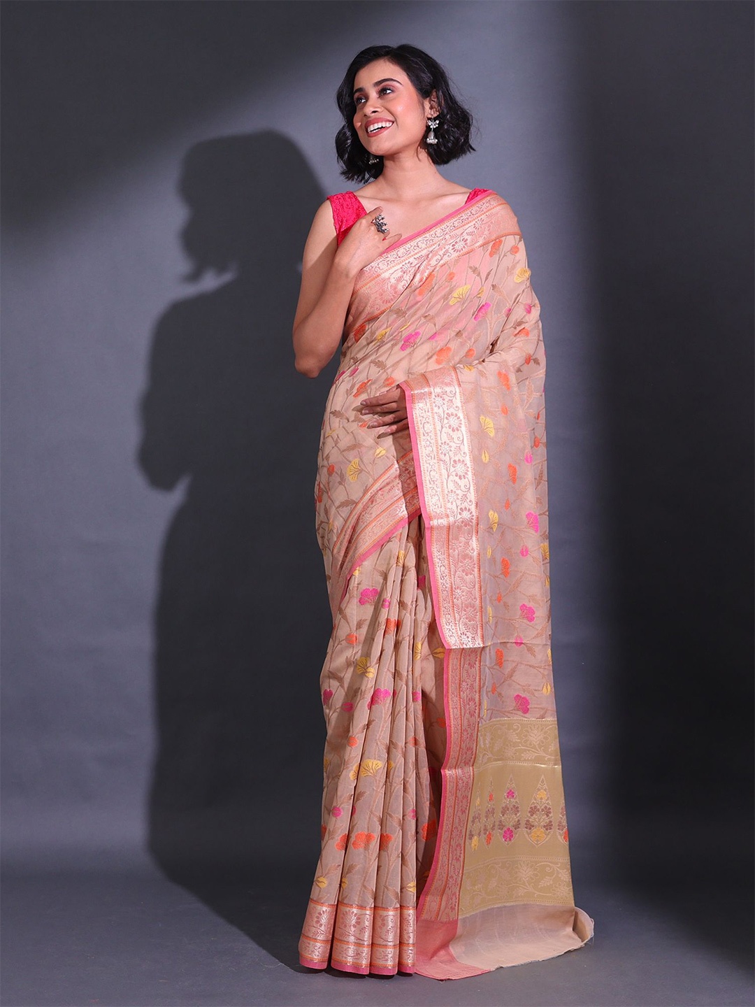 

Charukriti Floral Woven Design Zari Saree, Beige