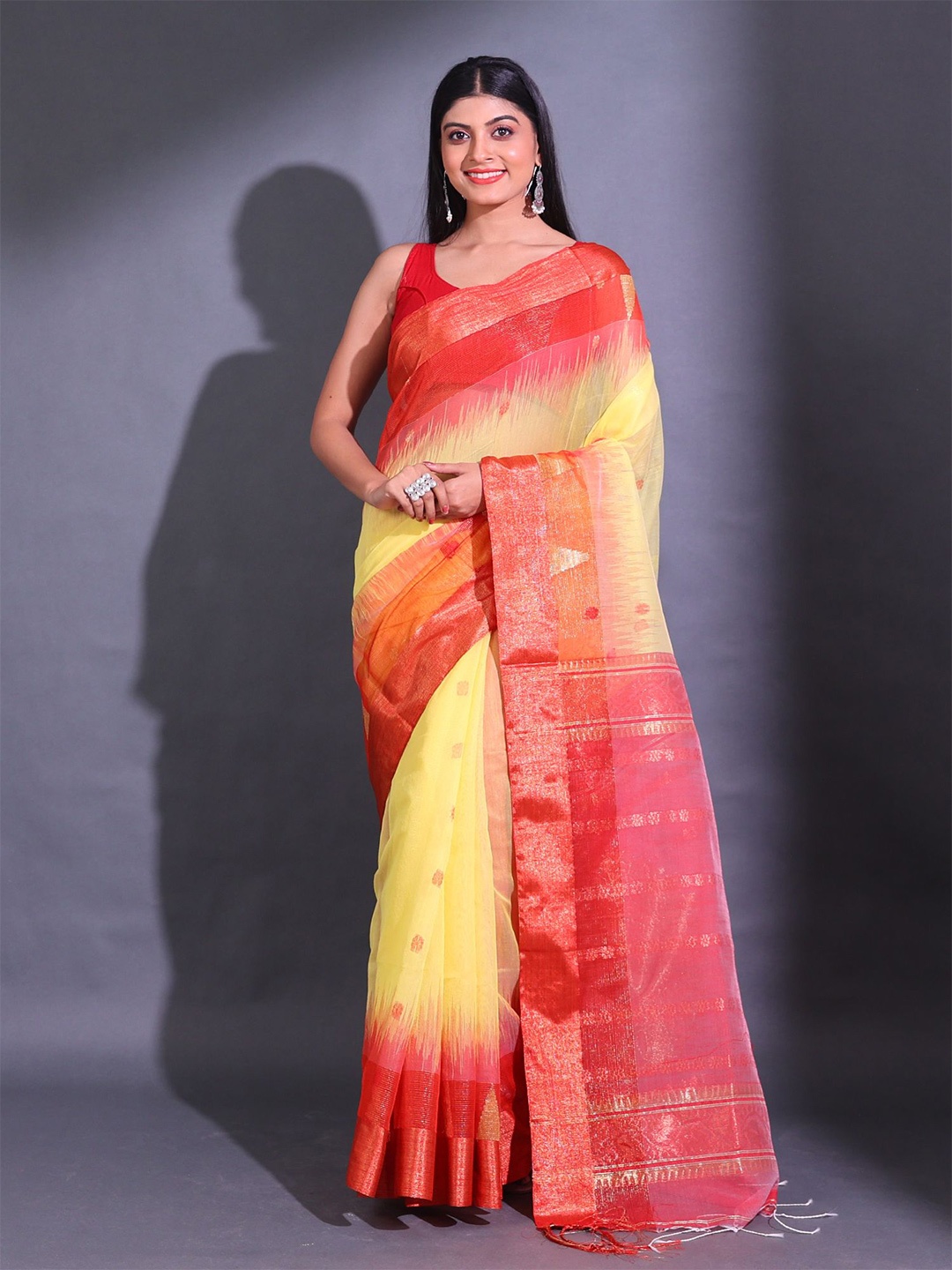 

Charukriti Woven Design Zari Saree, Yellow