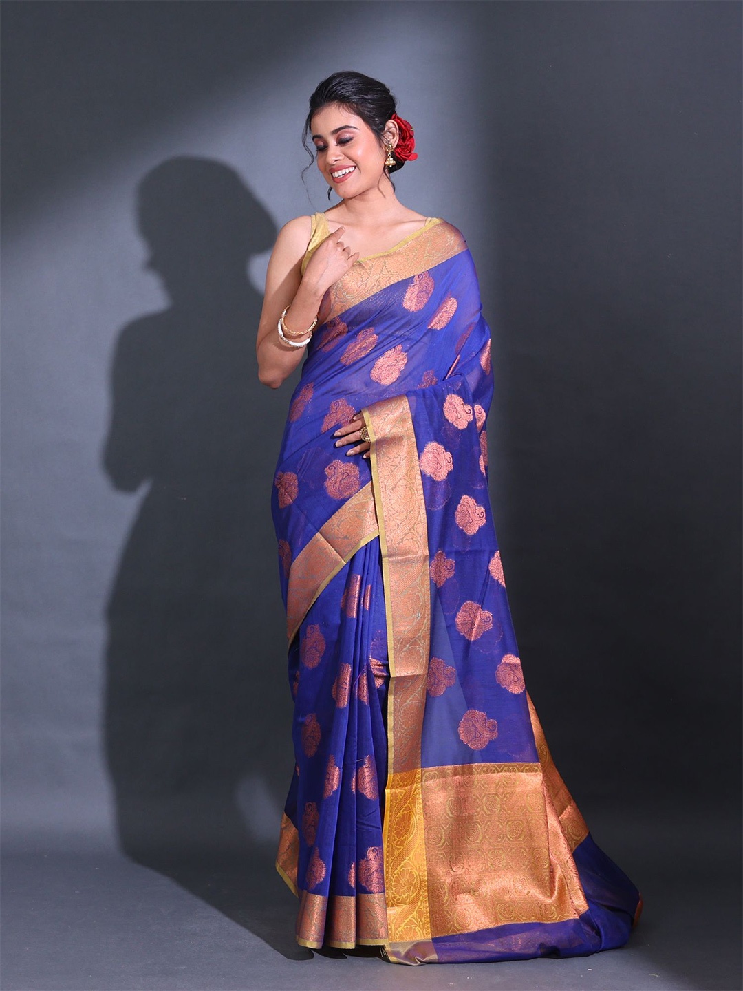 

Charukriti Ethinic Motifs Woven Design Zari Saree, Blue