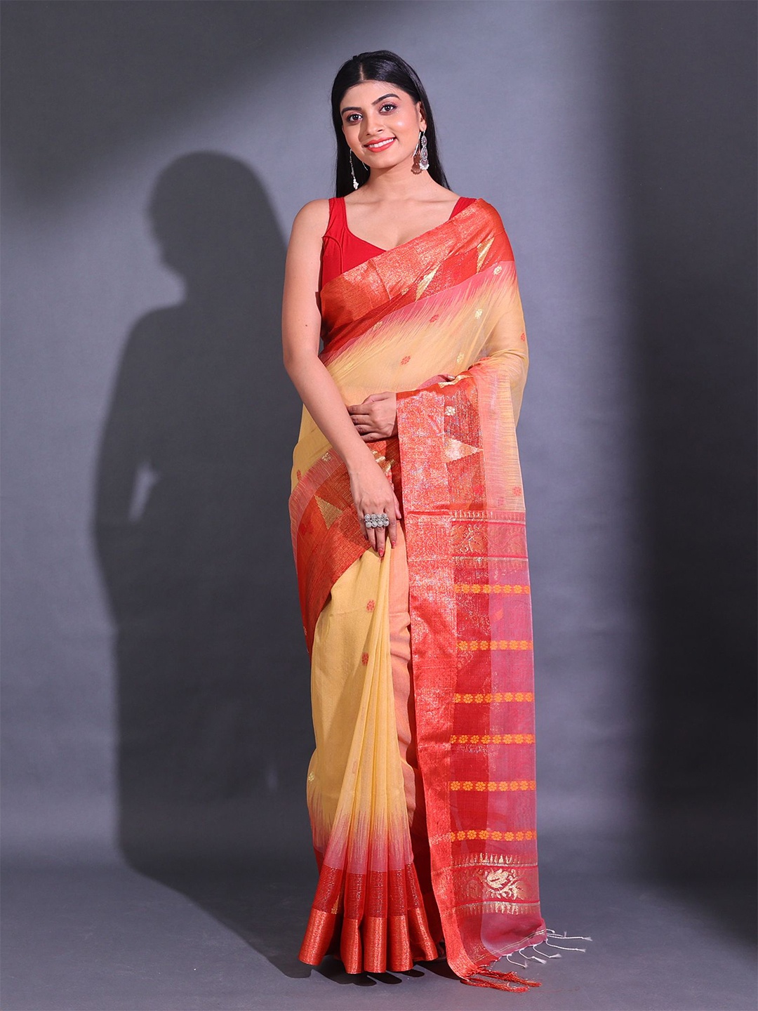 

Charukriti Floral Woven Design Zari Saree, Beige