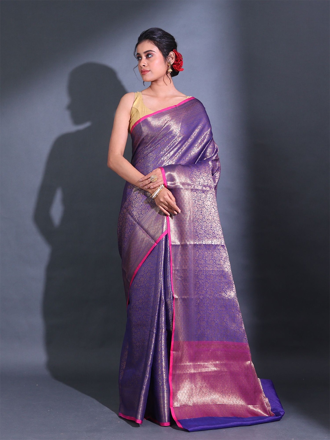 

Charukriti Floral Woven Design Zari Saree, Blue
