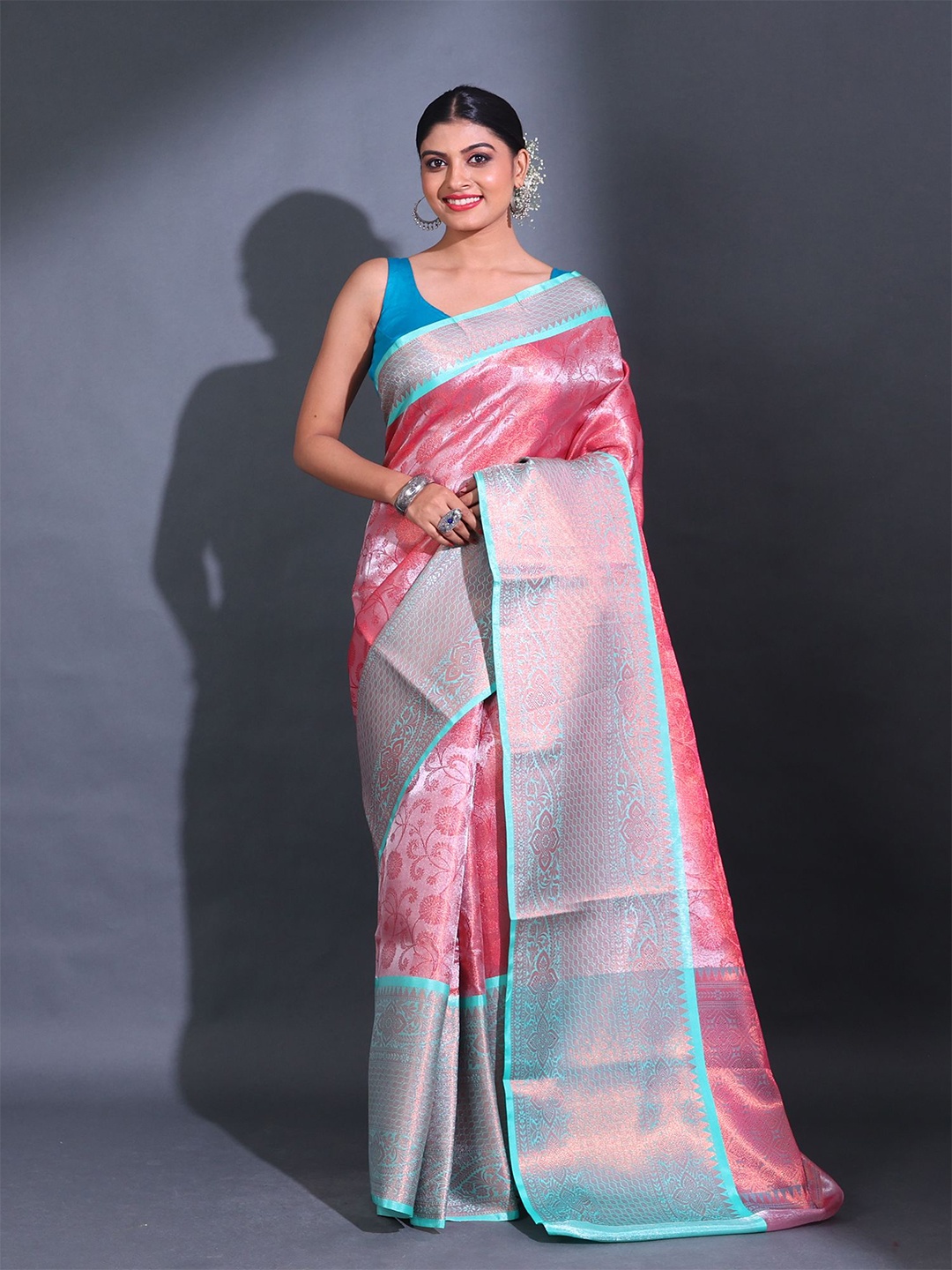 

Charukriti Ethnic Woven Design Zari Kanjeevaram Saree, Pink