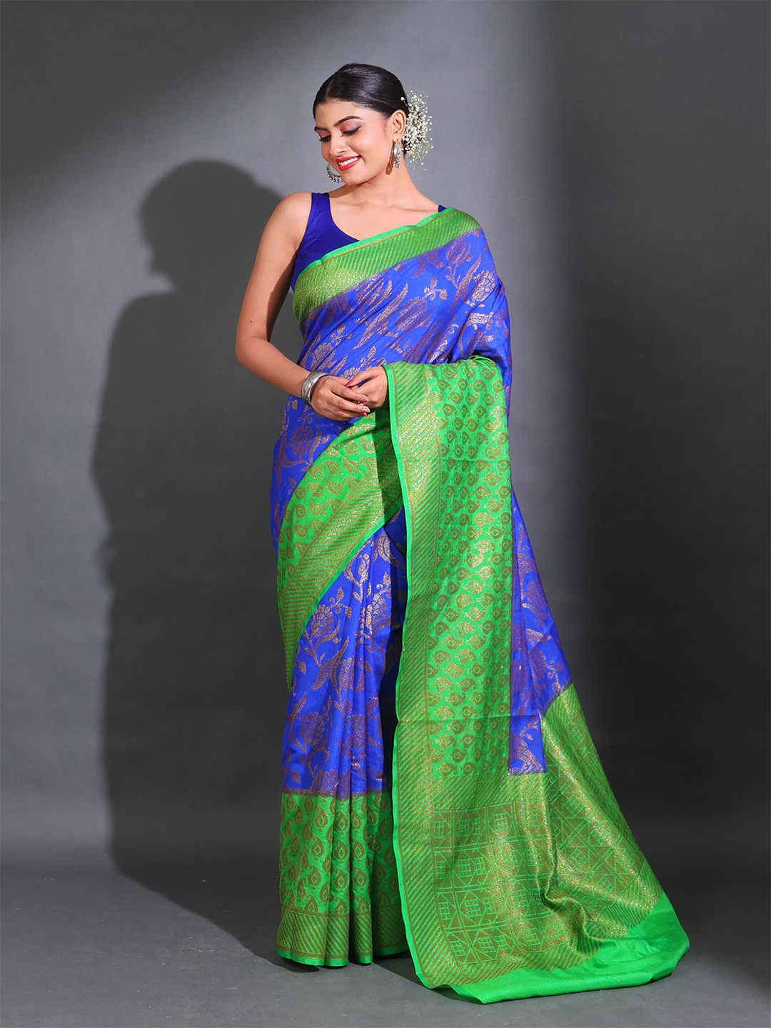 

Charukriti Floral Woven Design Saree, Blue